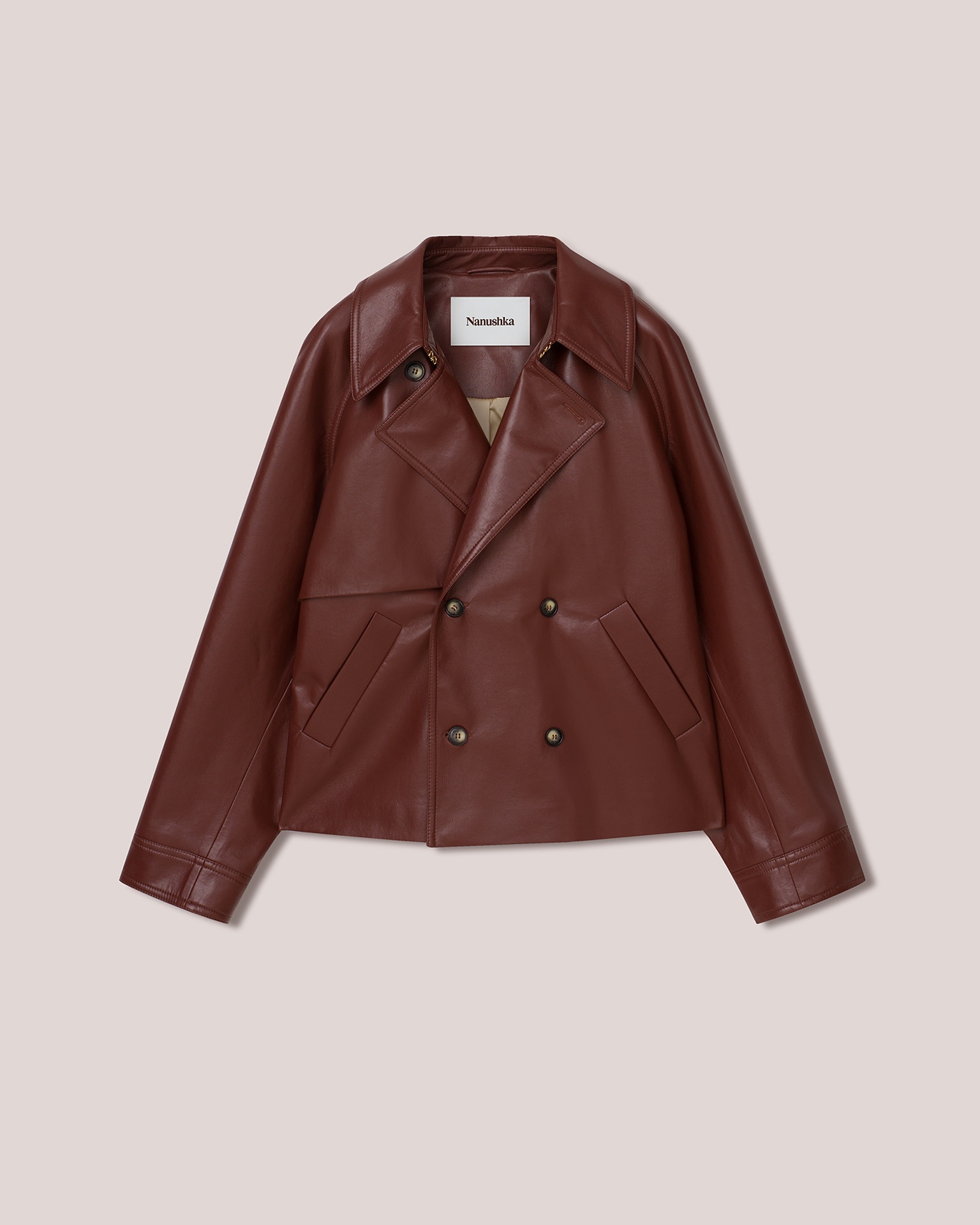 JUHA - Regenerated leather double breasted jacket - Mahogany - 1