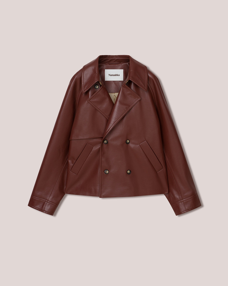 JUHA - Regenerated leather double breasted jacket - Mahogany 1