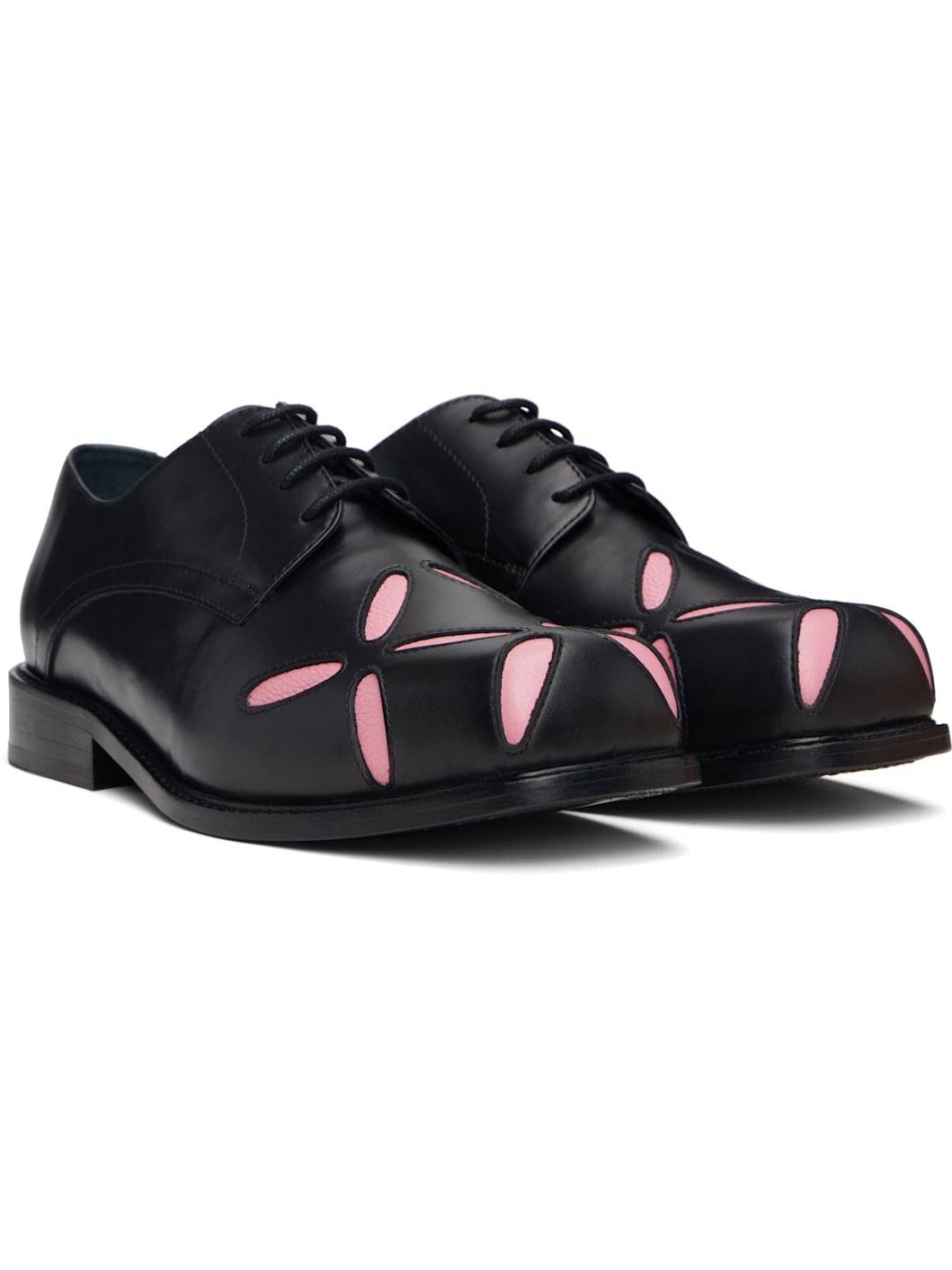 SSENSE Exclusive Black & Pink Slashed Square Toe Derbys - 4