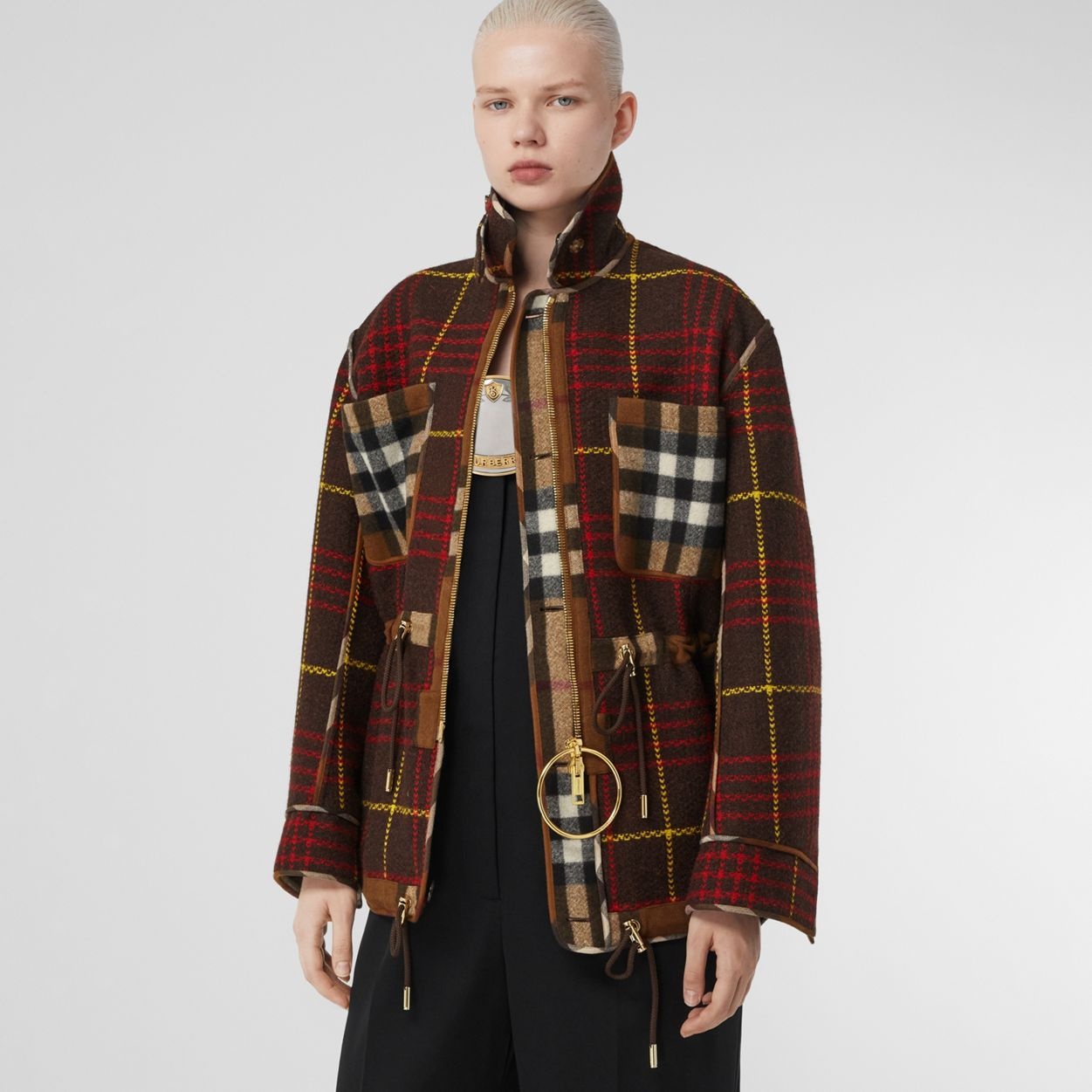 Zip Detail Check Technical Wool Field Jacket - 5