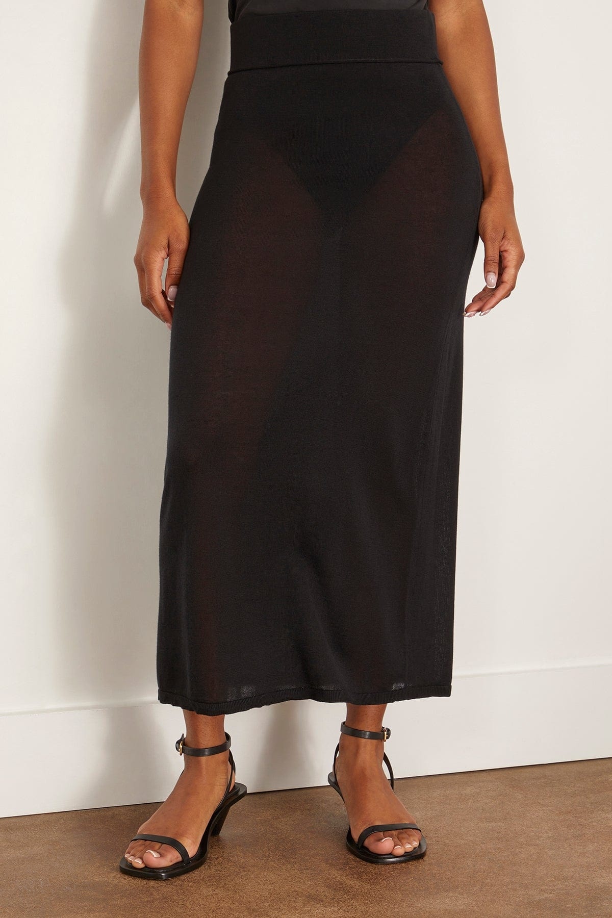 Long Knit Skirt in Black - 3