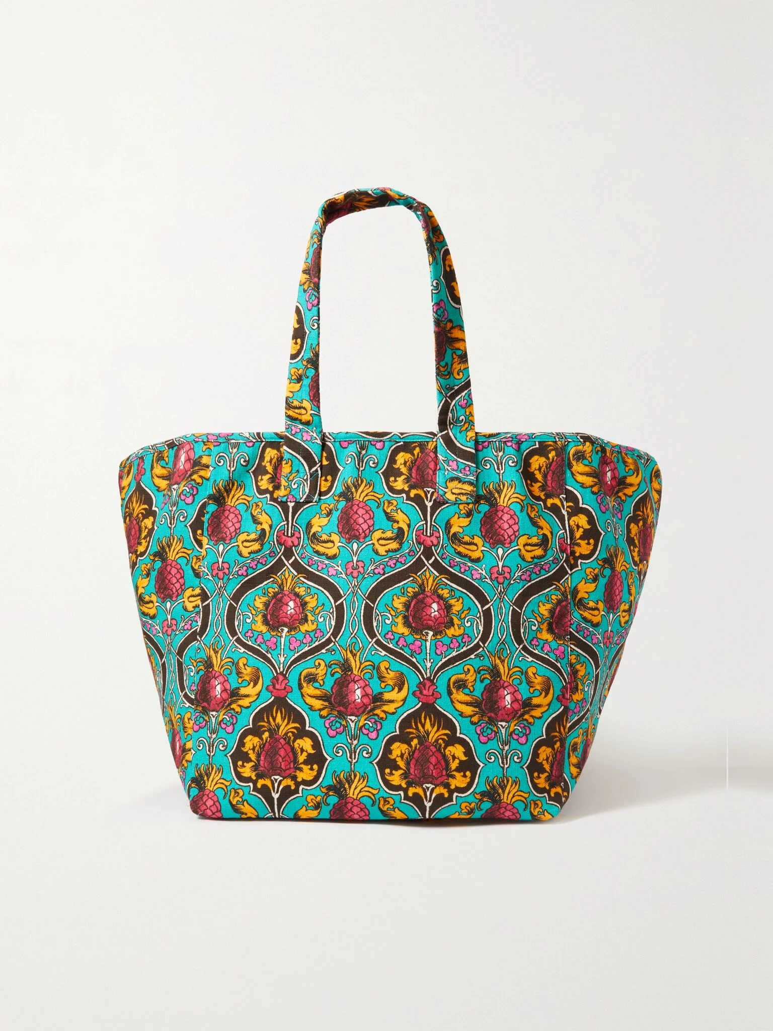 Reversible printed stretch-cotton tote Turquoise - 1