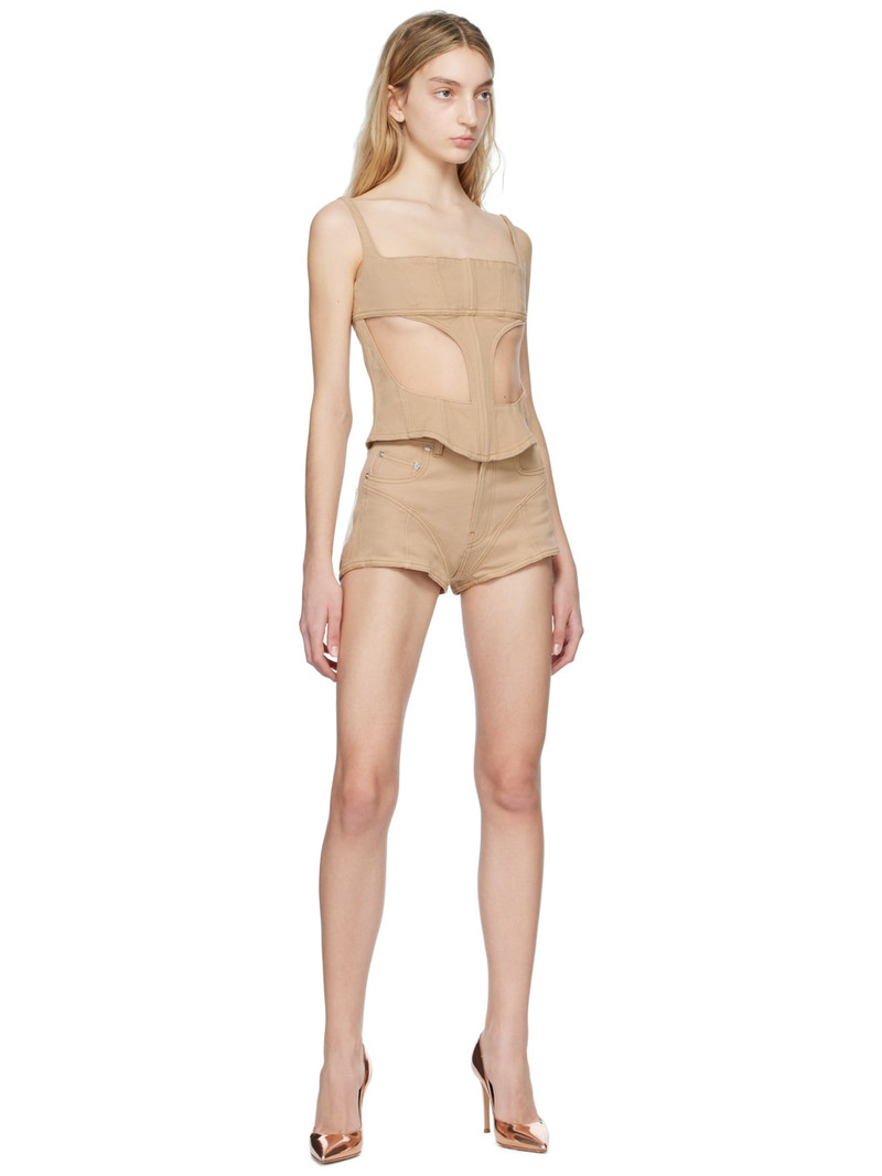 MUGLER SSENSE Exclusive Beige & White Spiral Shorts outlook
