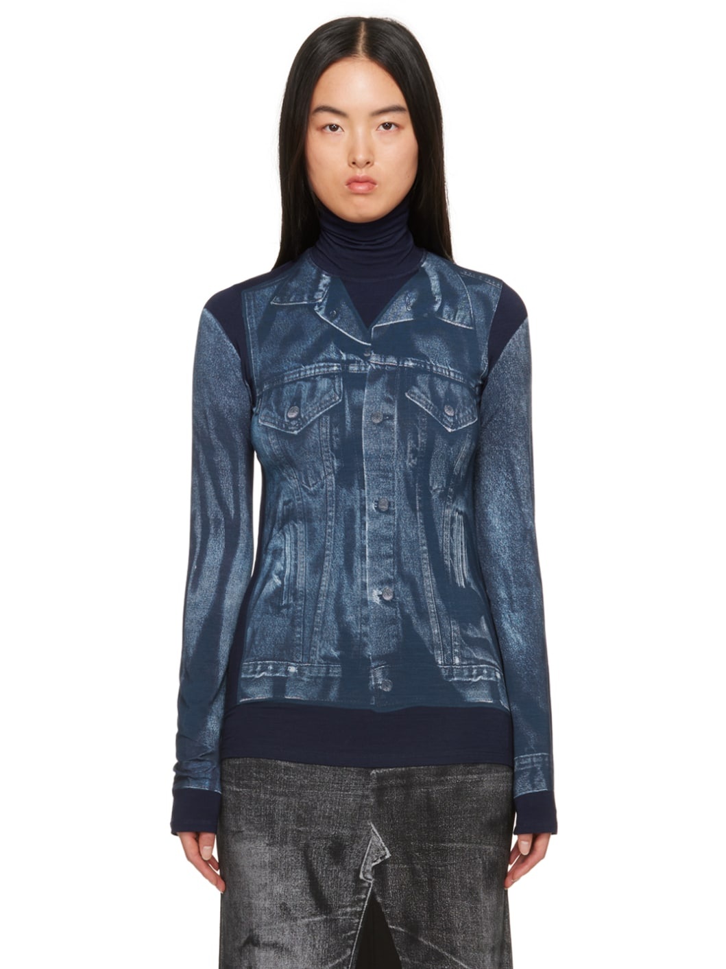 Blue Trompe L'œil Turtleneck - 1