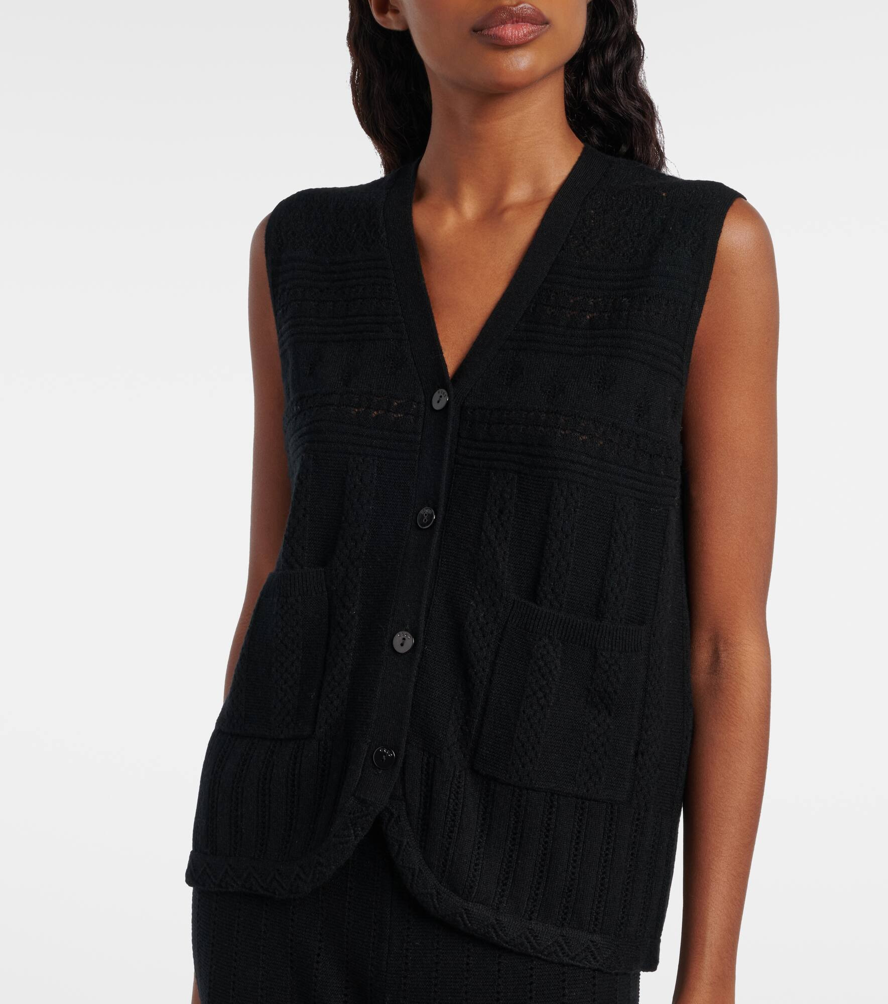 Mixte pointelle wool and cashmere sweater vest - 6