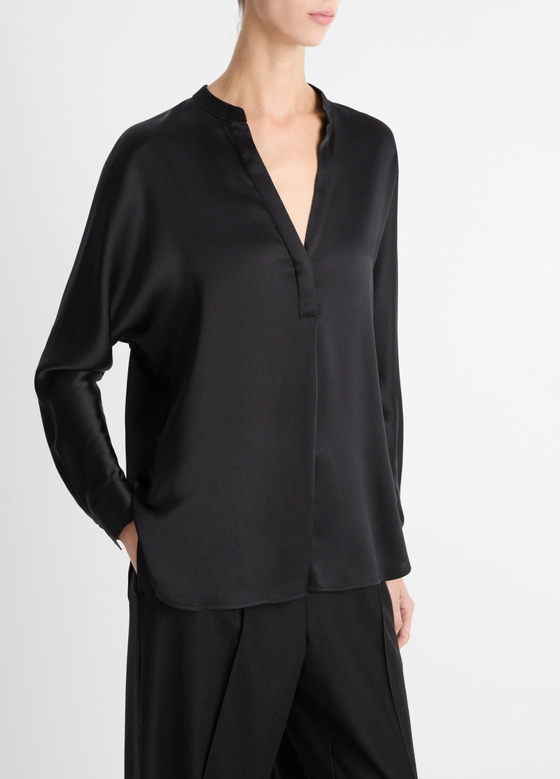 Vince Silk Satin Band-Collar Blouse outlook