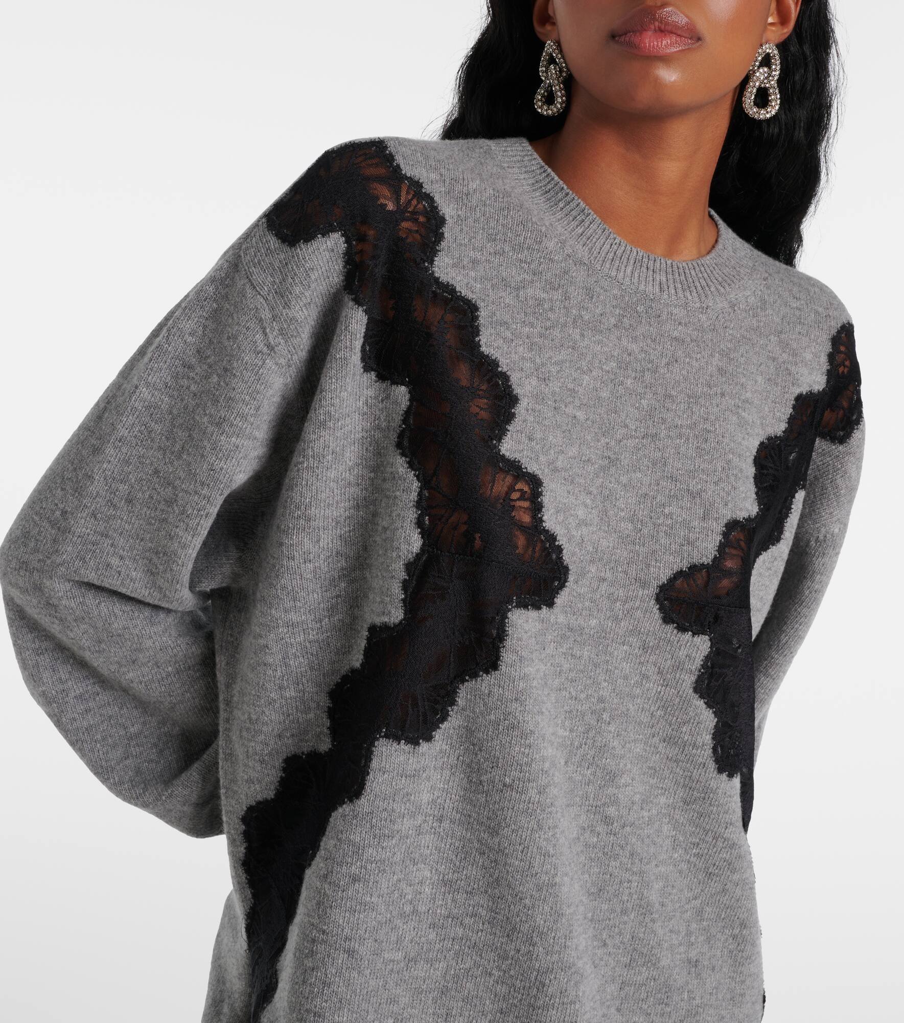 Lace-trimmed virgin wool sweater - 4