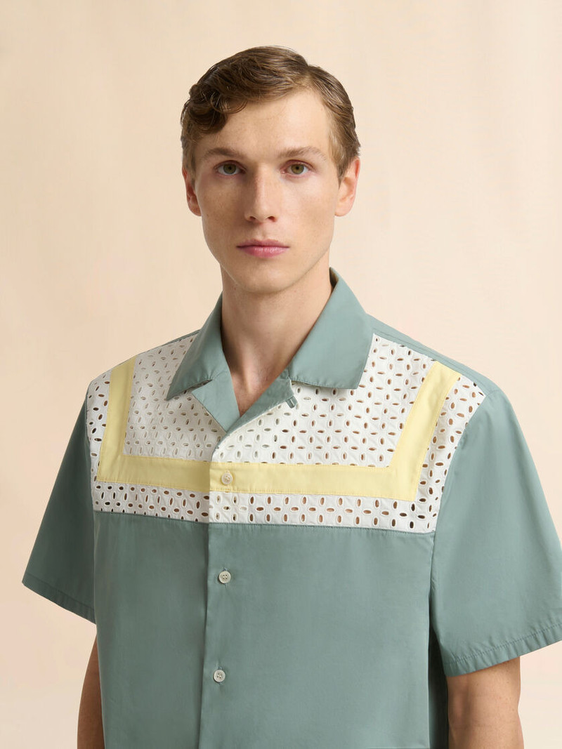 GREEN COTTON-NYLON SHIRT WITH BRODERIE ANGLAISE YOKE 4