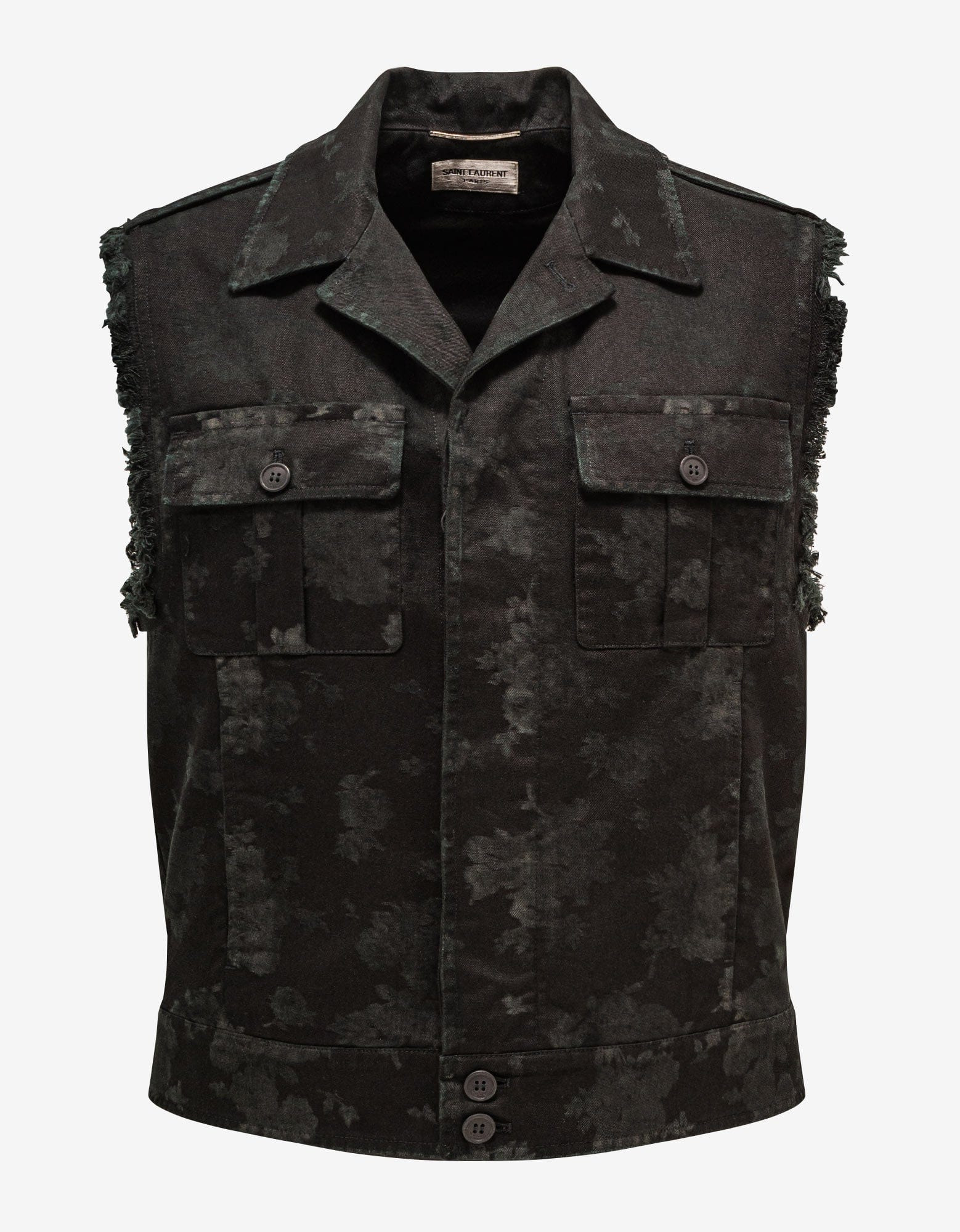 Saint Laurent Black Floral Sleeveless Jacket - 1
