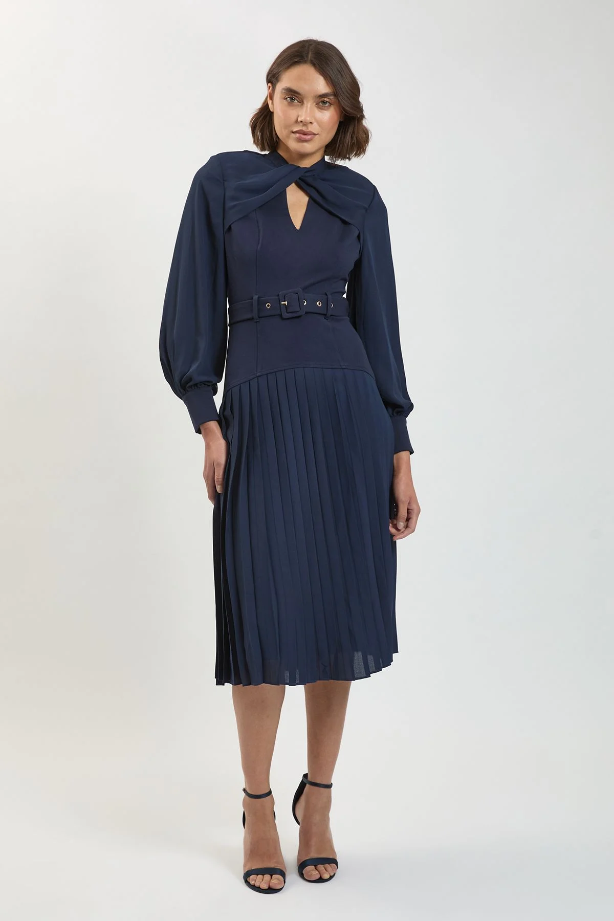 Petite Ponte And Georgette Mix Balloon Sleeve Cut Out Detail Pleated Maxi Dress - 1