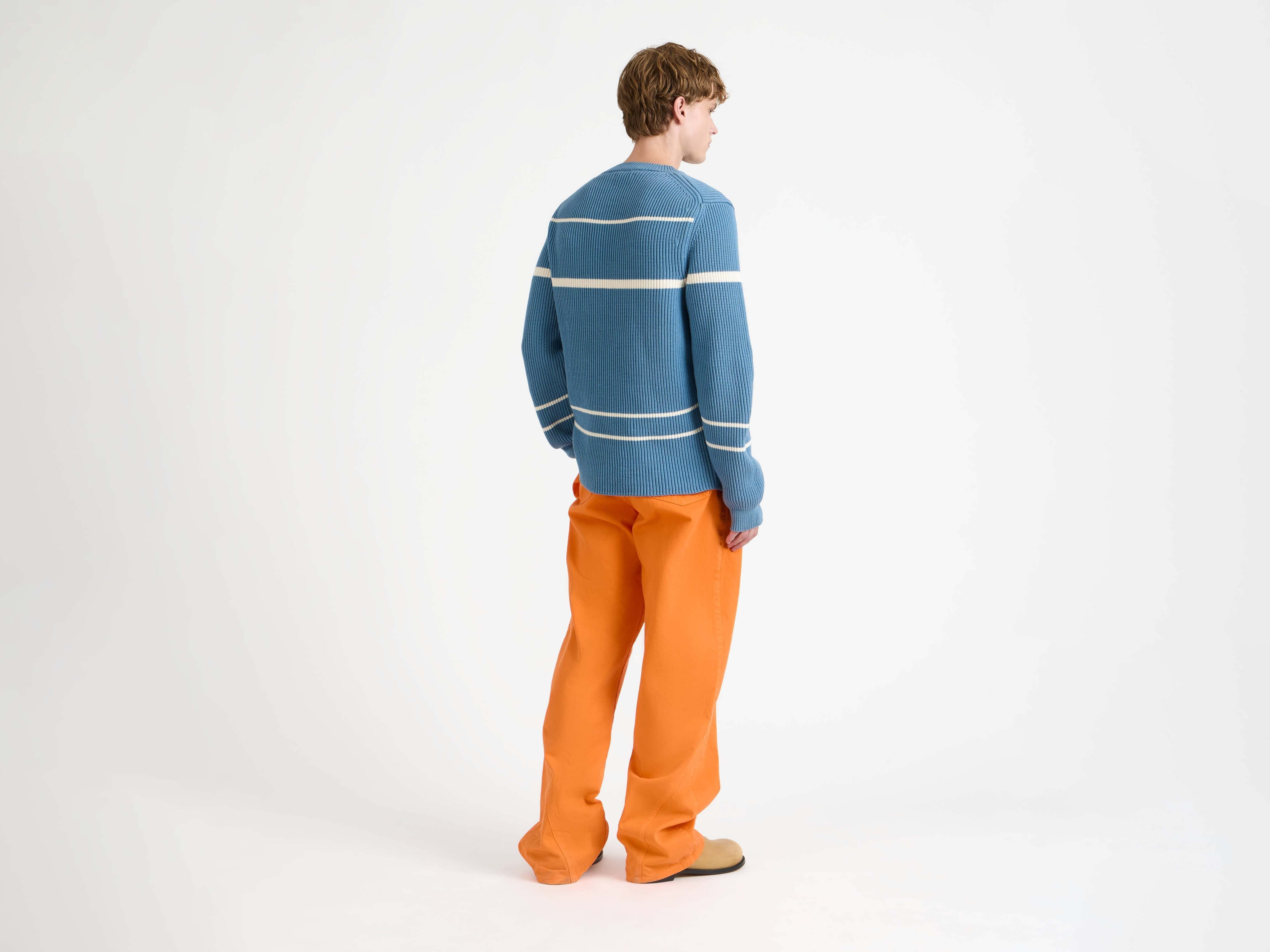 KNITTED STRIPED JUMPER TOP IN STEEL BLUE - 3
