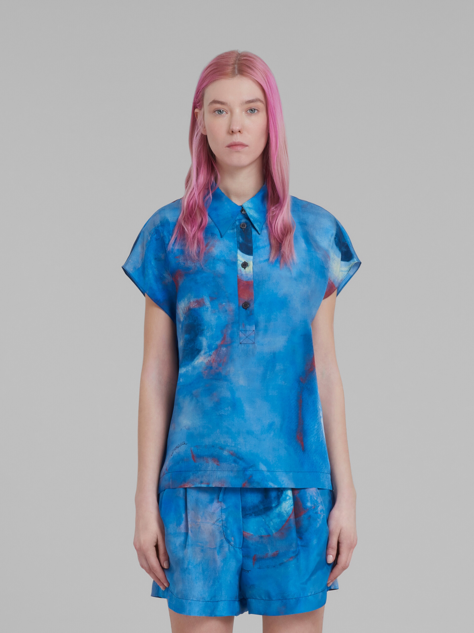 SILK POLO TOP WITH BUCHI BLU PRINT - 2