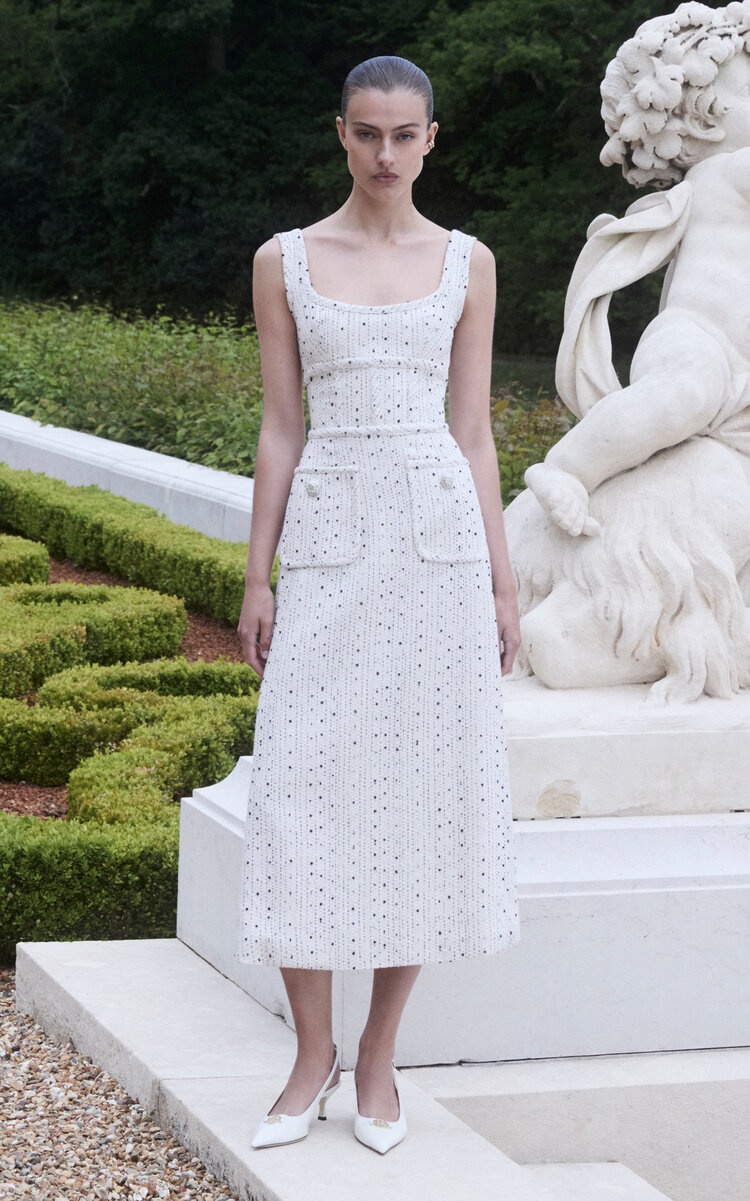 ELIE SAAB Sequined Tweed Midi Dress black/white