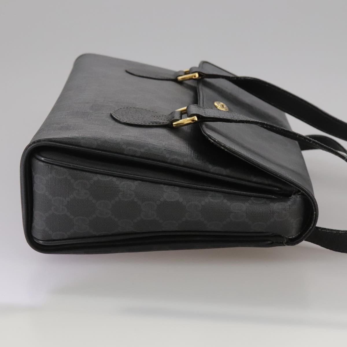 GUCCI GG Supreme Hand Bag Pvc Leather Black Gold 116 02 080 - 4