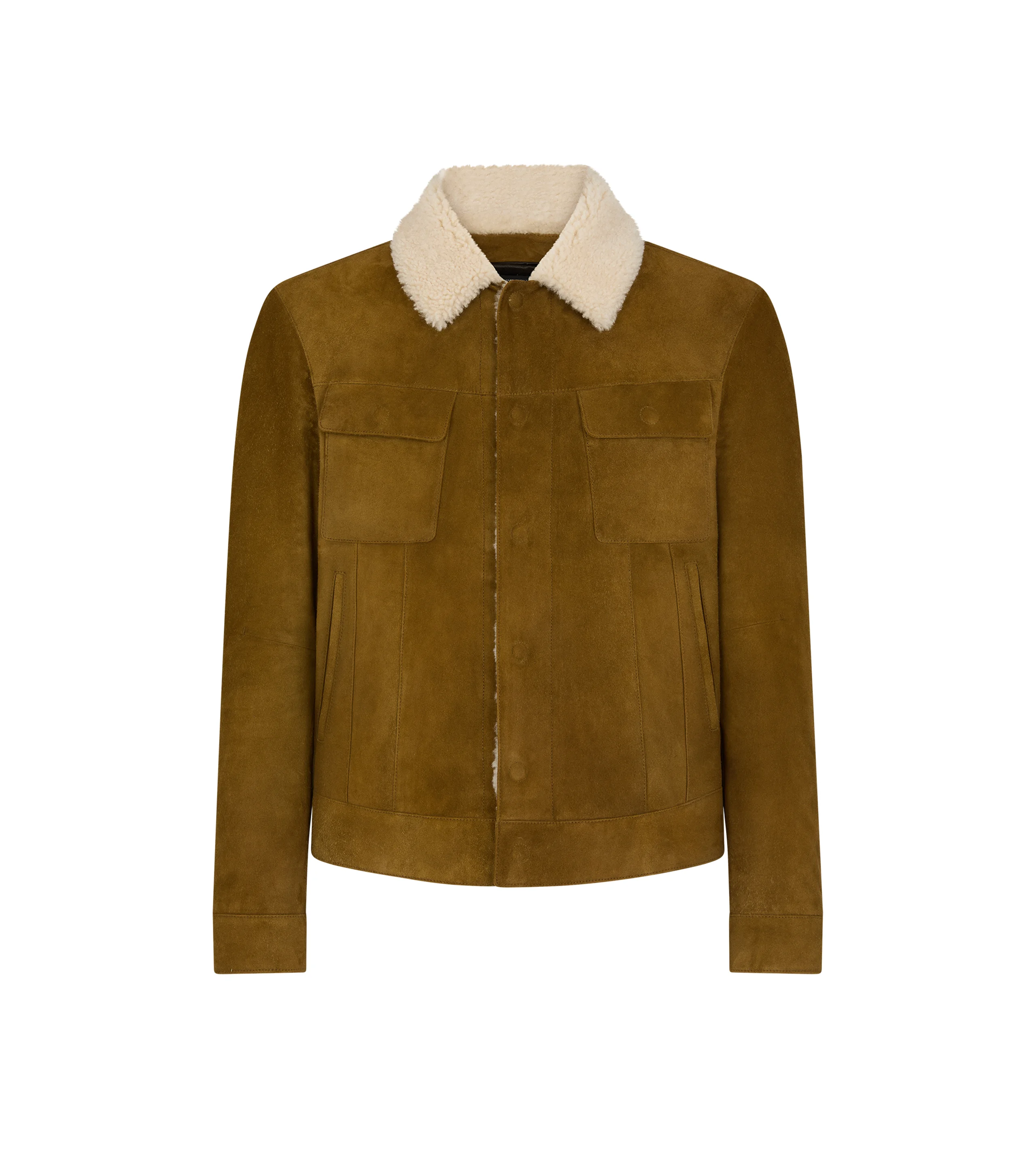 BRUSHED SUEDE SHEARLING COLLAR TRUCKER - 1