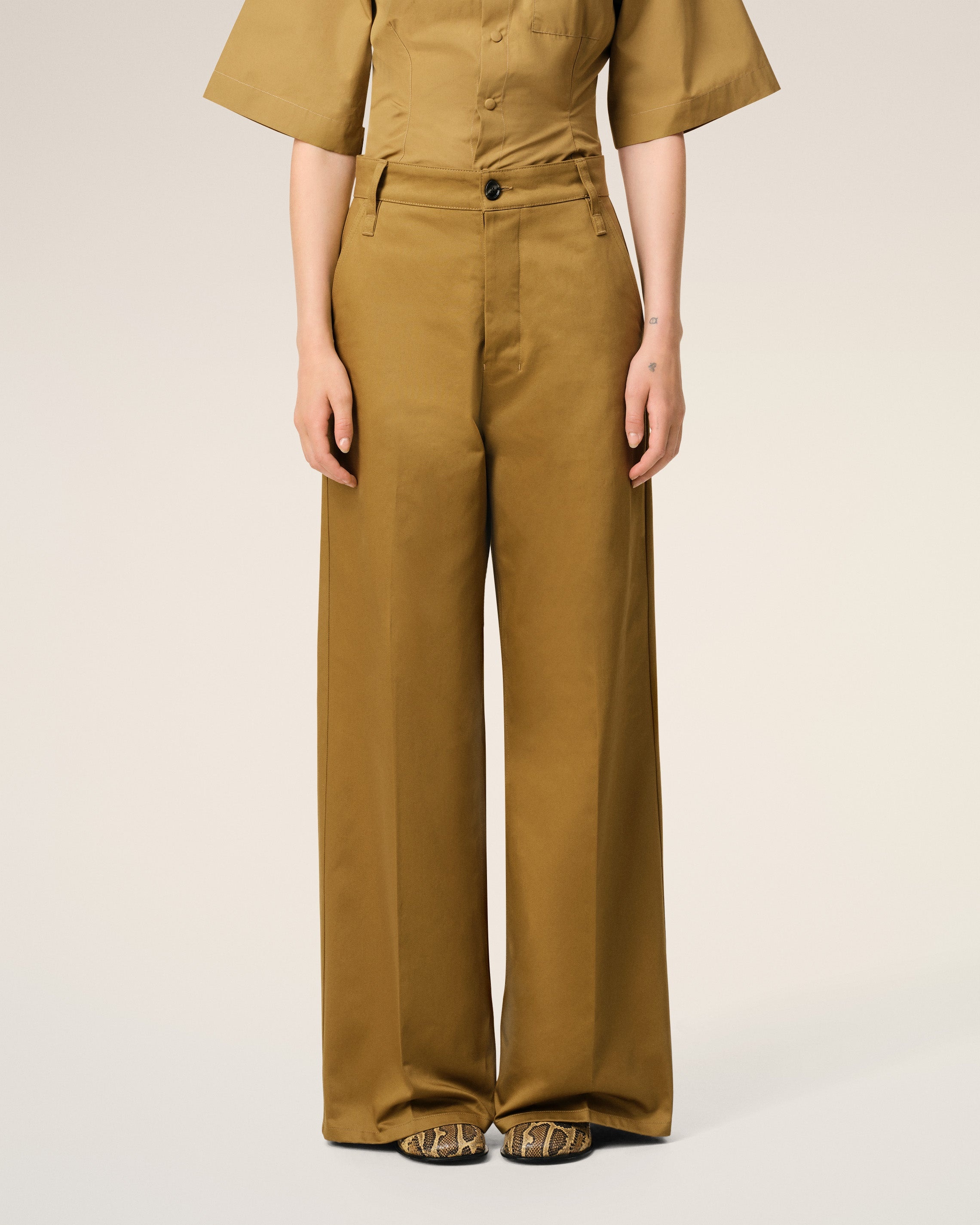 MUSTARD COTTON BAGGY FIT TROUSERS - 3