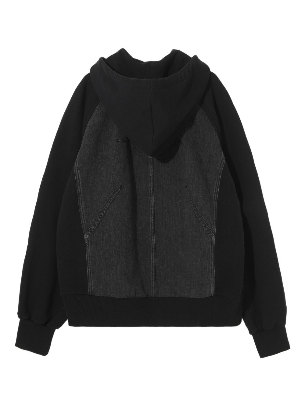 denim-panel zip-up hoodie - 2