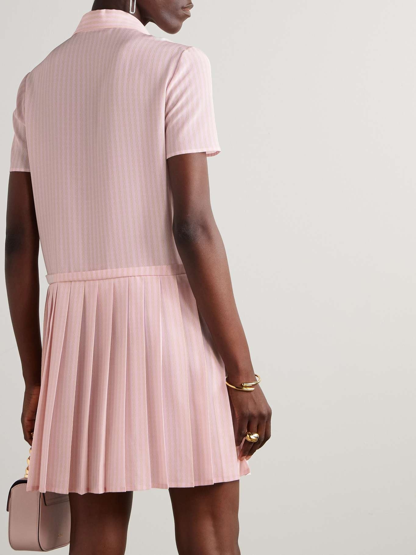 Pleated printed silk crepe de chine mini dress Pink - 3
