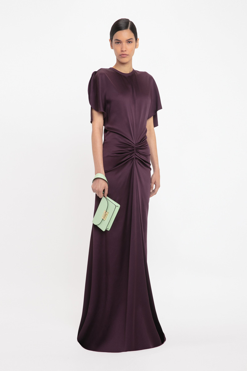 Victoria Beckham Gathered Waist Floor-Length Dress In Fig -  1125WDR005454A-Fig-4 | REVERSIBLE