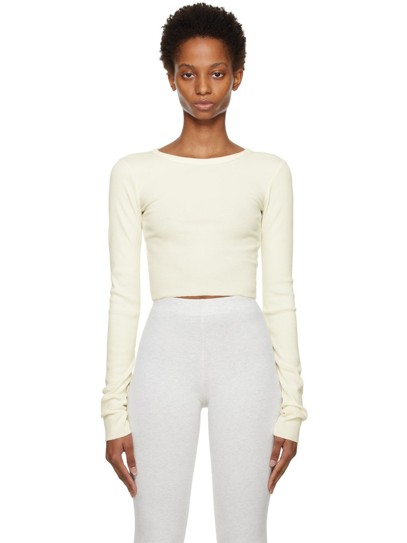 Off-White Cropped Long Sleeve T-Shirt - 1