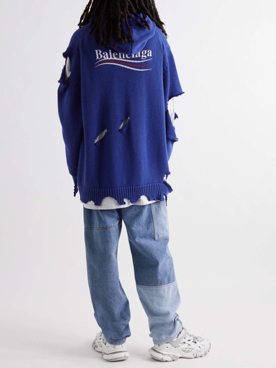 BALENCIAGA Oversized Layered Distressed Logo-Embroidered Cotton Hoodie outlook