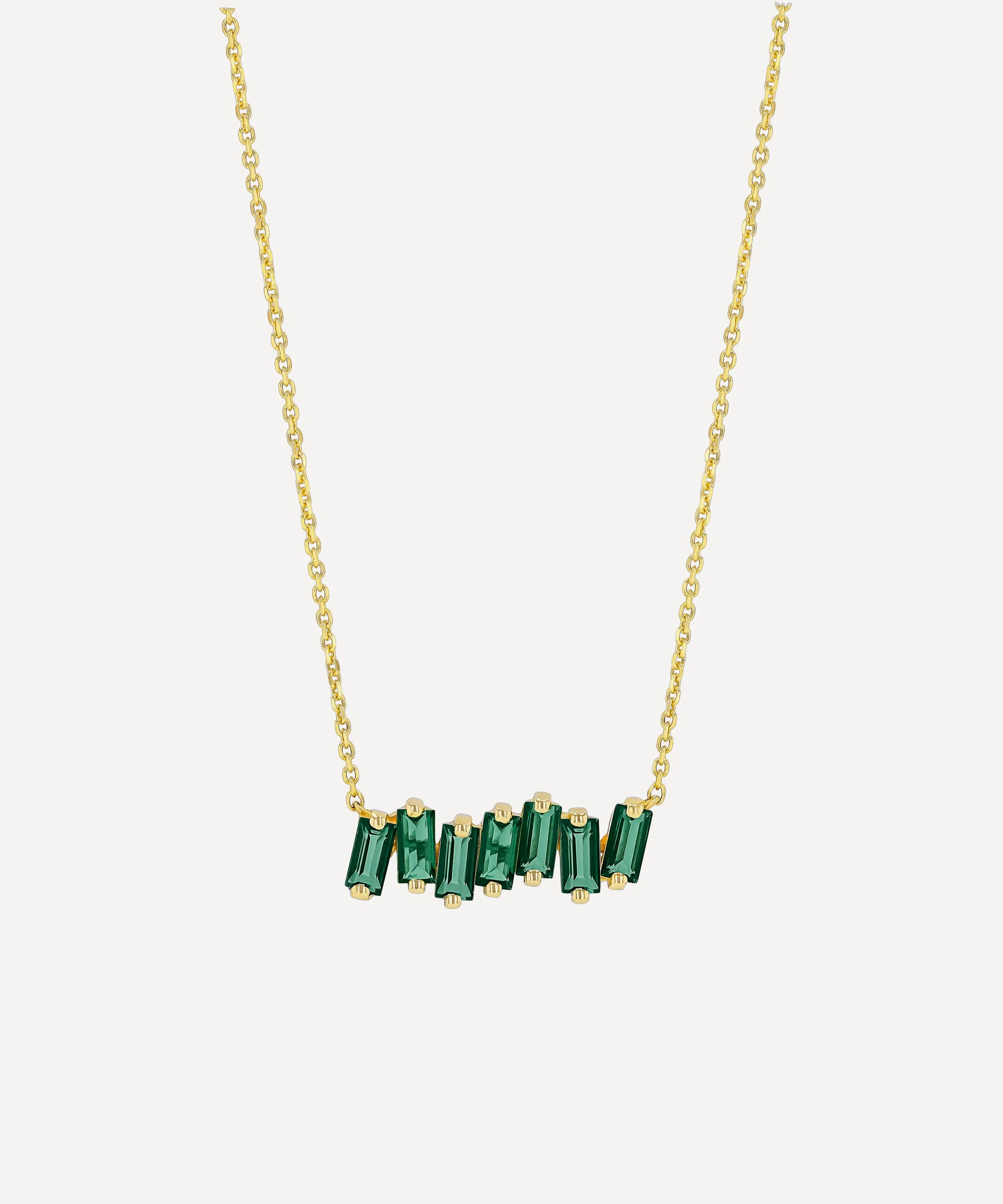 14ct Gold Amalfi Green Envy Topaz Bar Pendant Necklace - 1