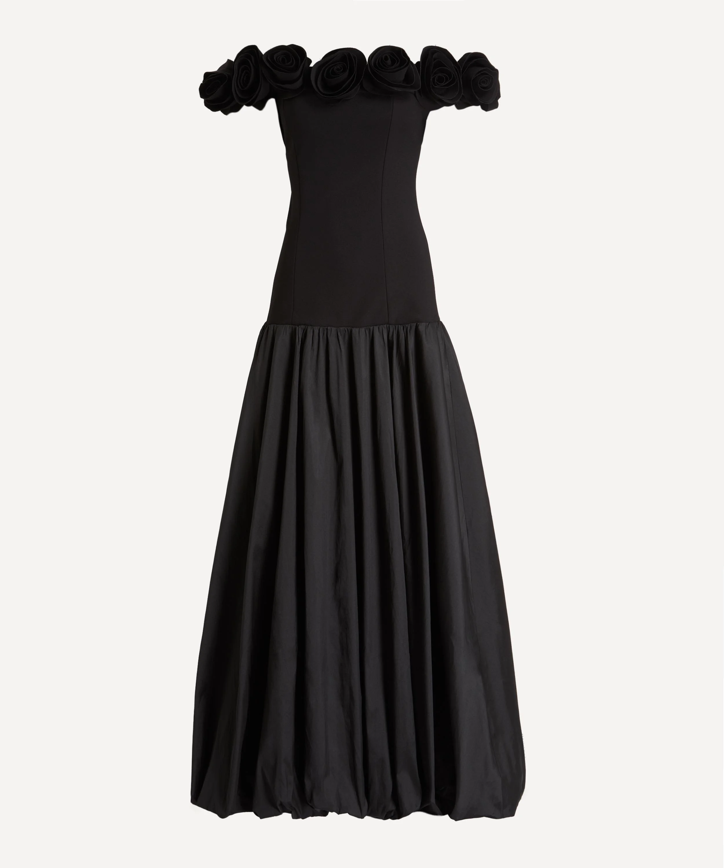 Black Crepe Flower Maxi Dress - 1