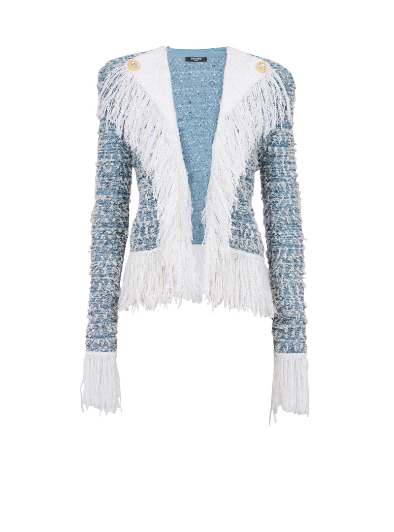 Fringed denim tweed jacket 1
