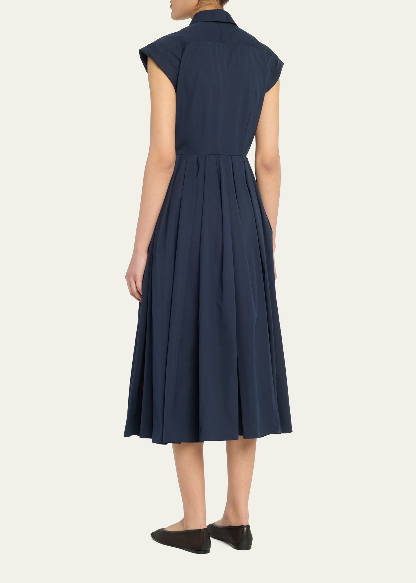 Cap-Sleeve Pleated Midi Shirtdress - 3