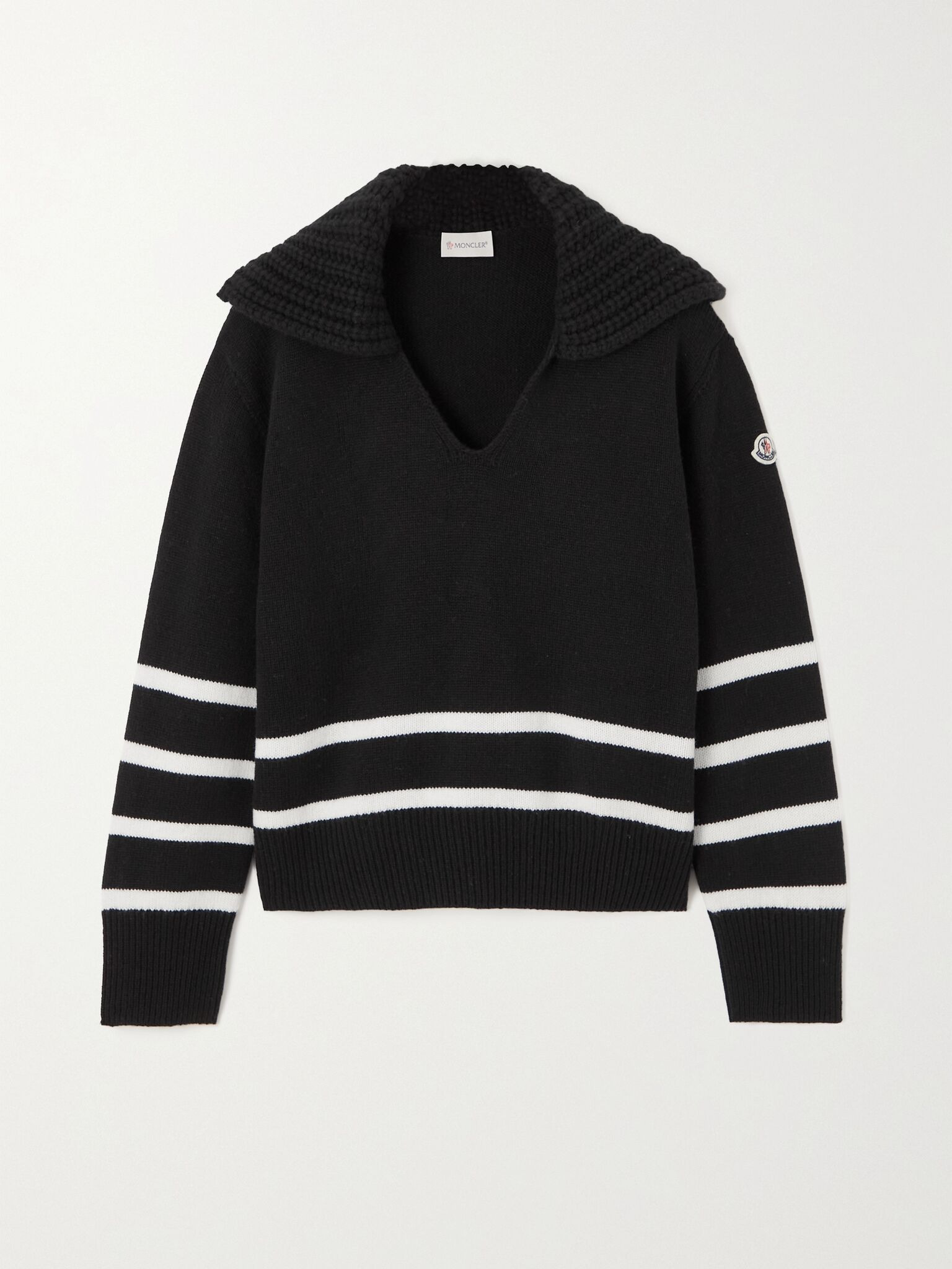 Appliquéd striped wool and cashmere-blend sweater Black - 1