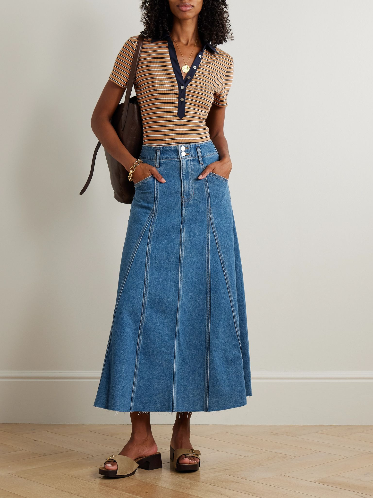 Alix panelled frayed denim midi skirt Mid denim - 2