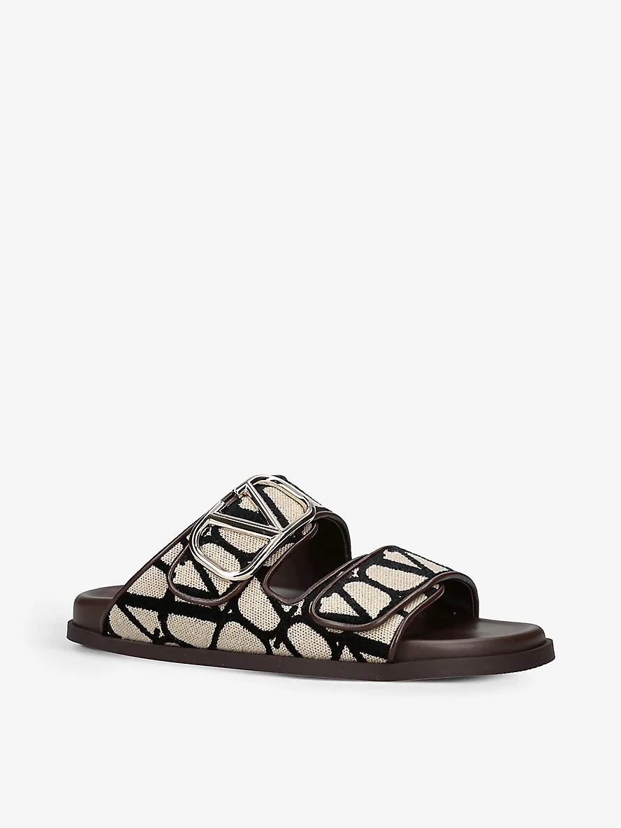 VLOGO-pattern round-toe woven slides - 3