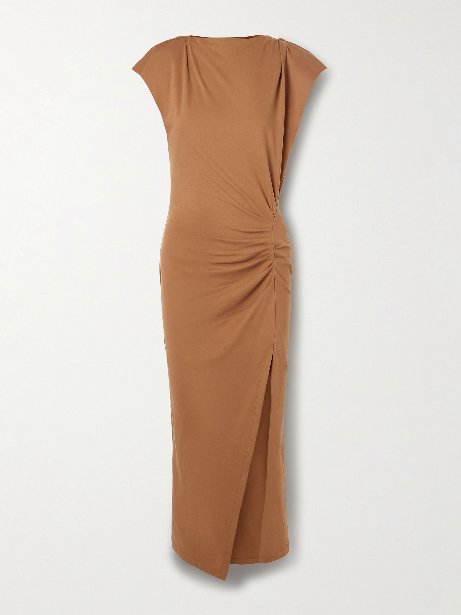 Nadela asymmetric gathered cotton-jersey maxi dress Light brown - 1