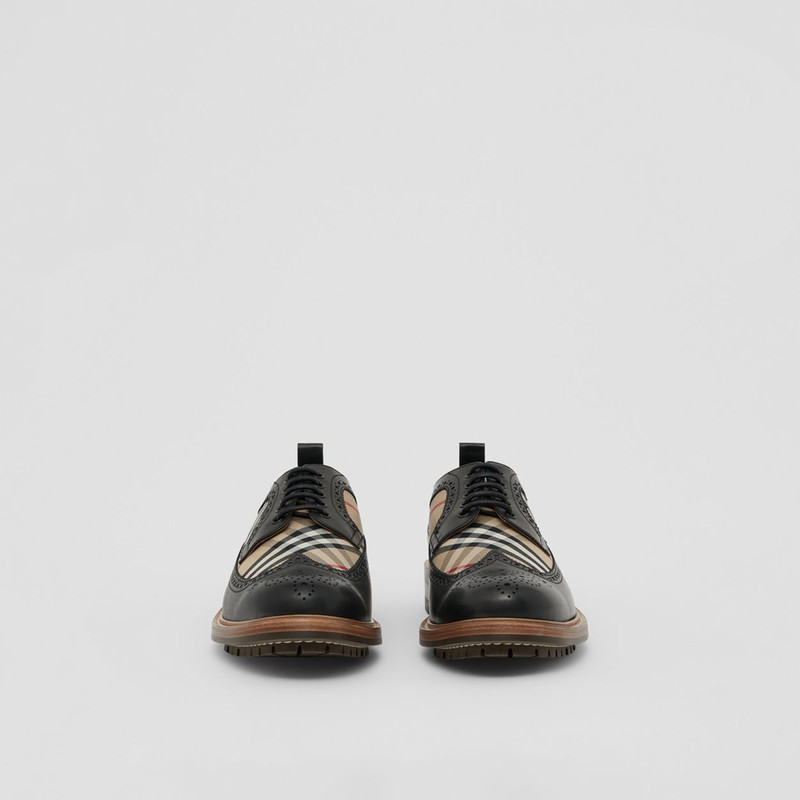 Vintage Check Panel Leather Derby Shoes 4