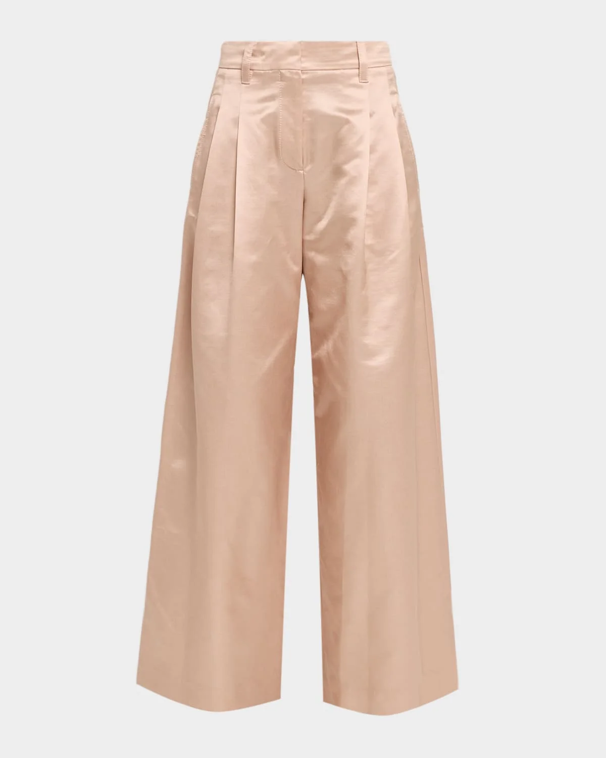 Pleated Cotton-Silk Wide-Leg Pants - 1