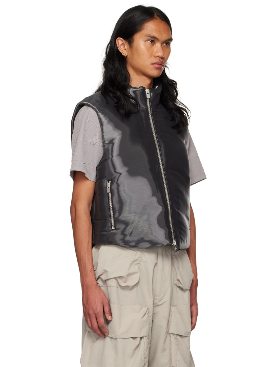 Gray Liquid Metal Down Vest - 2