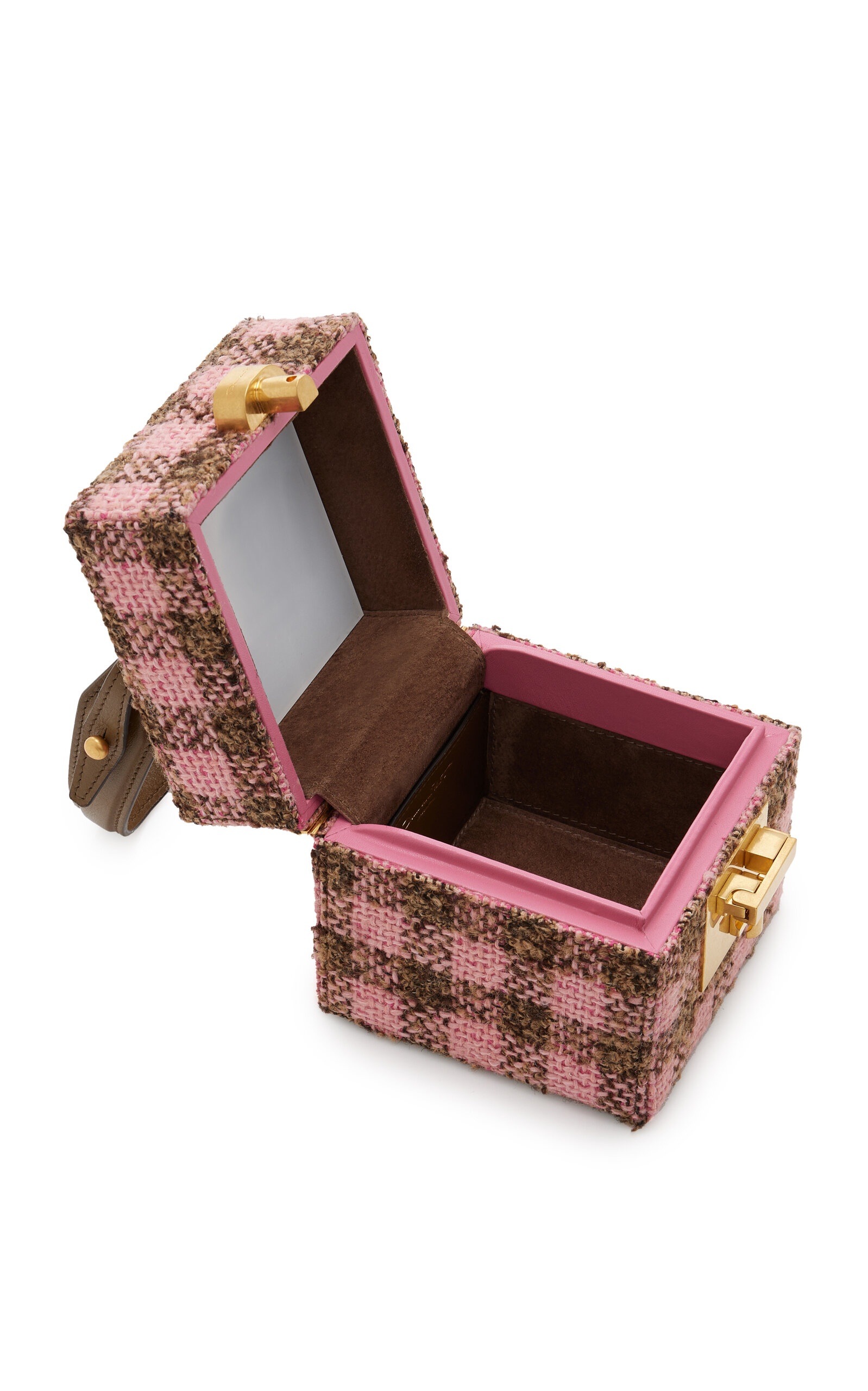 Alibi Checked-Tweed Cube Bag pink - 6