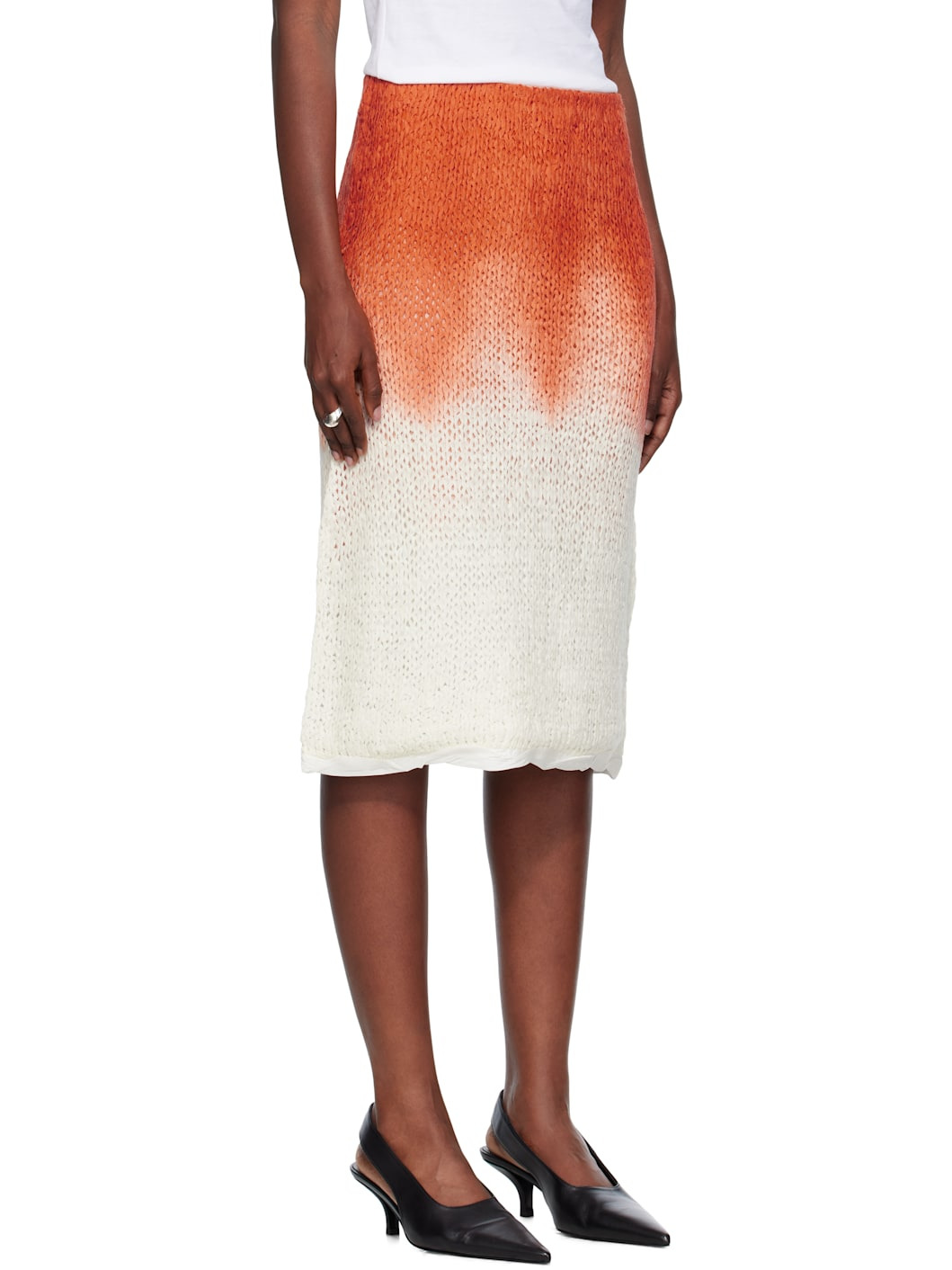 Orange & White Over Dye Knit Midi Skirt - 2