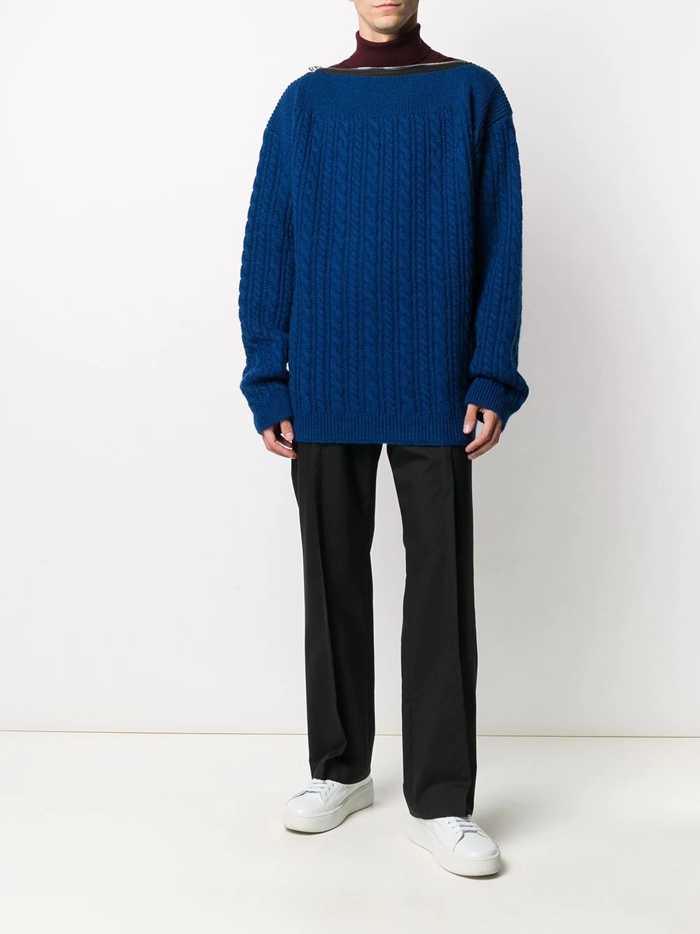 crew neck cable-knit jumper - 2