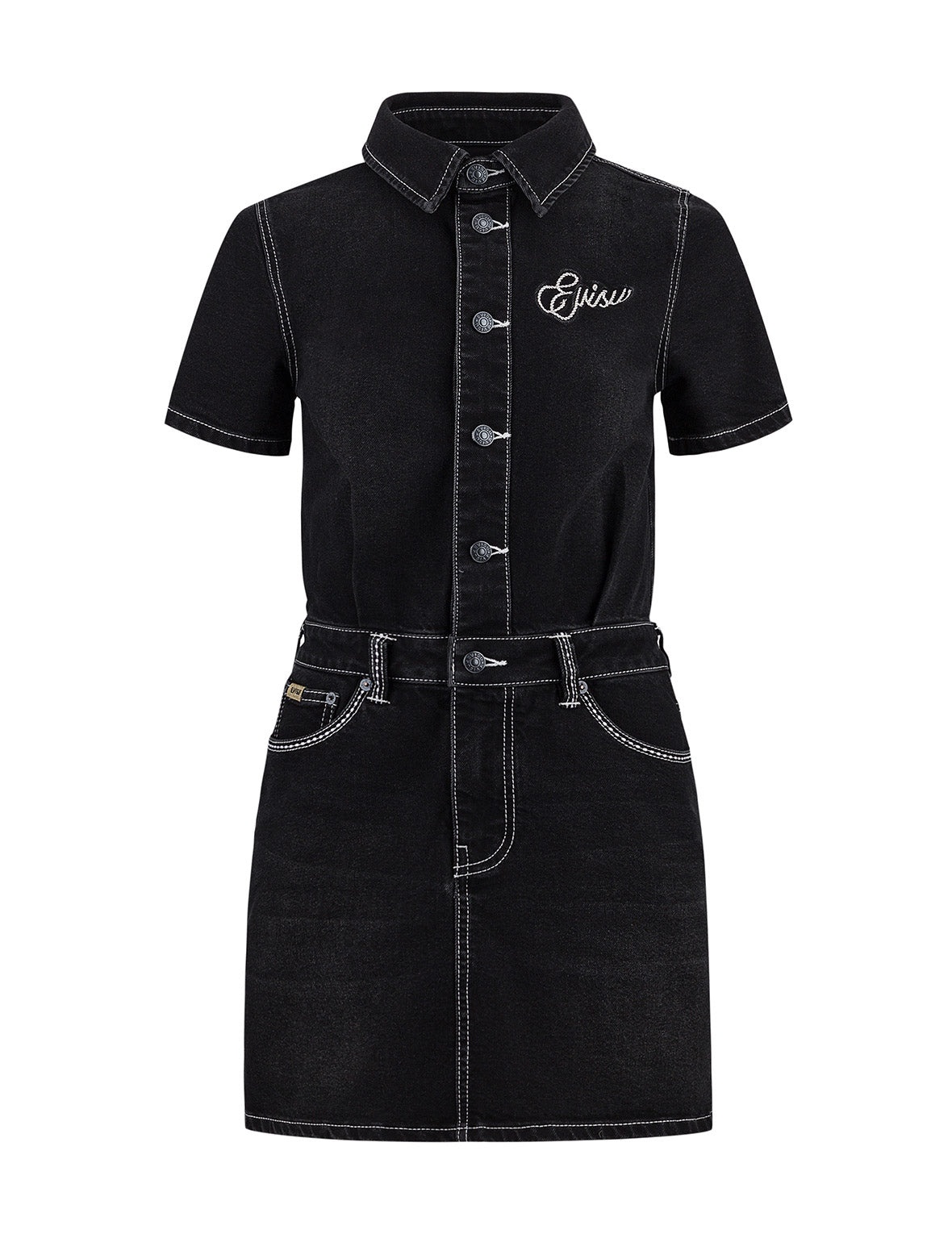Logo Embroidery Fashion Fit Denim Dress - 11