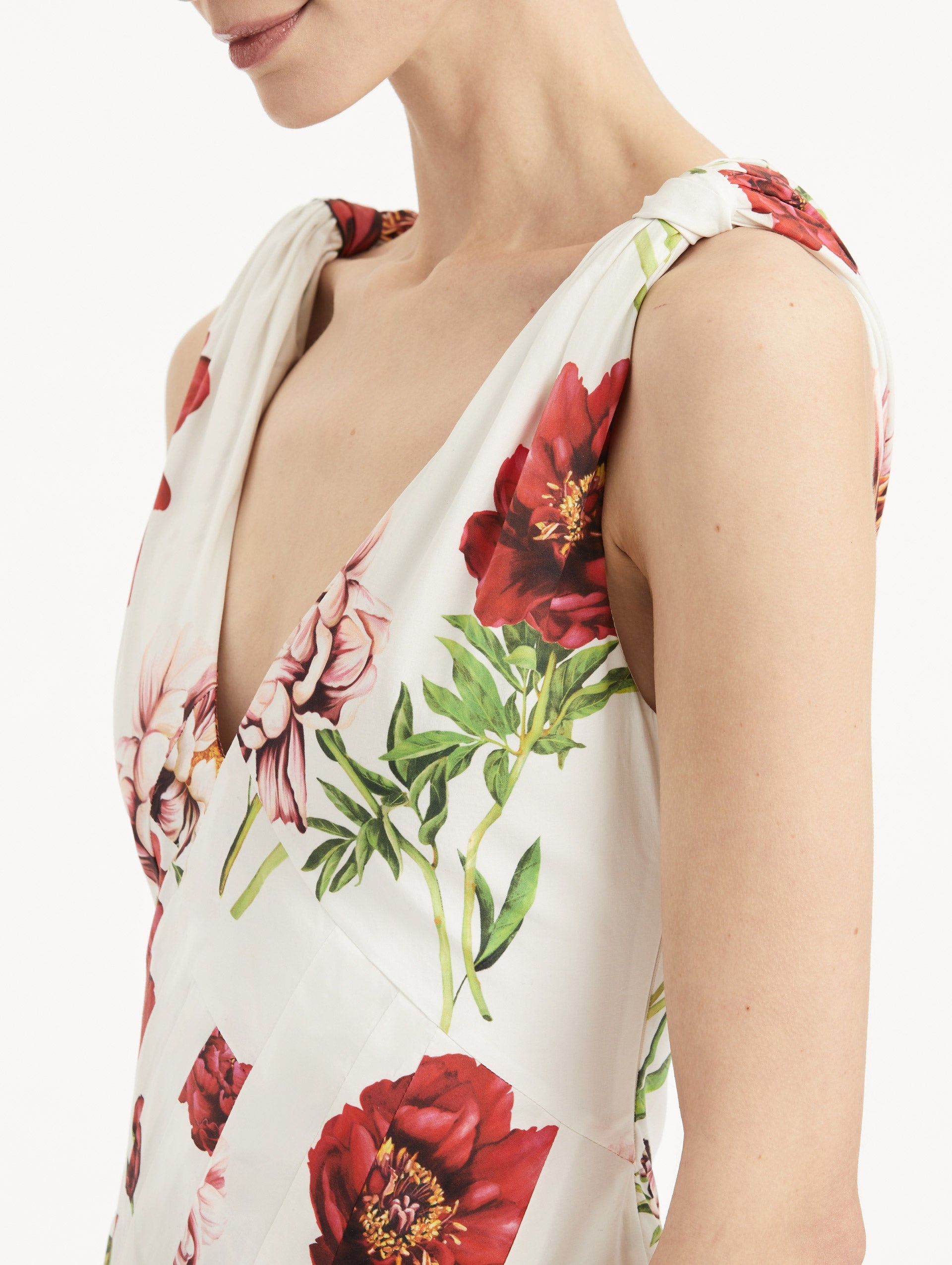 PEONY COTTON POPLIN V-NECK DRESS - 5