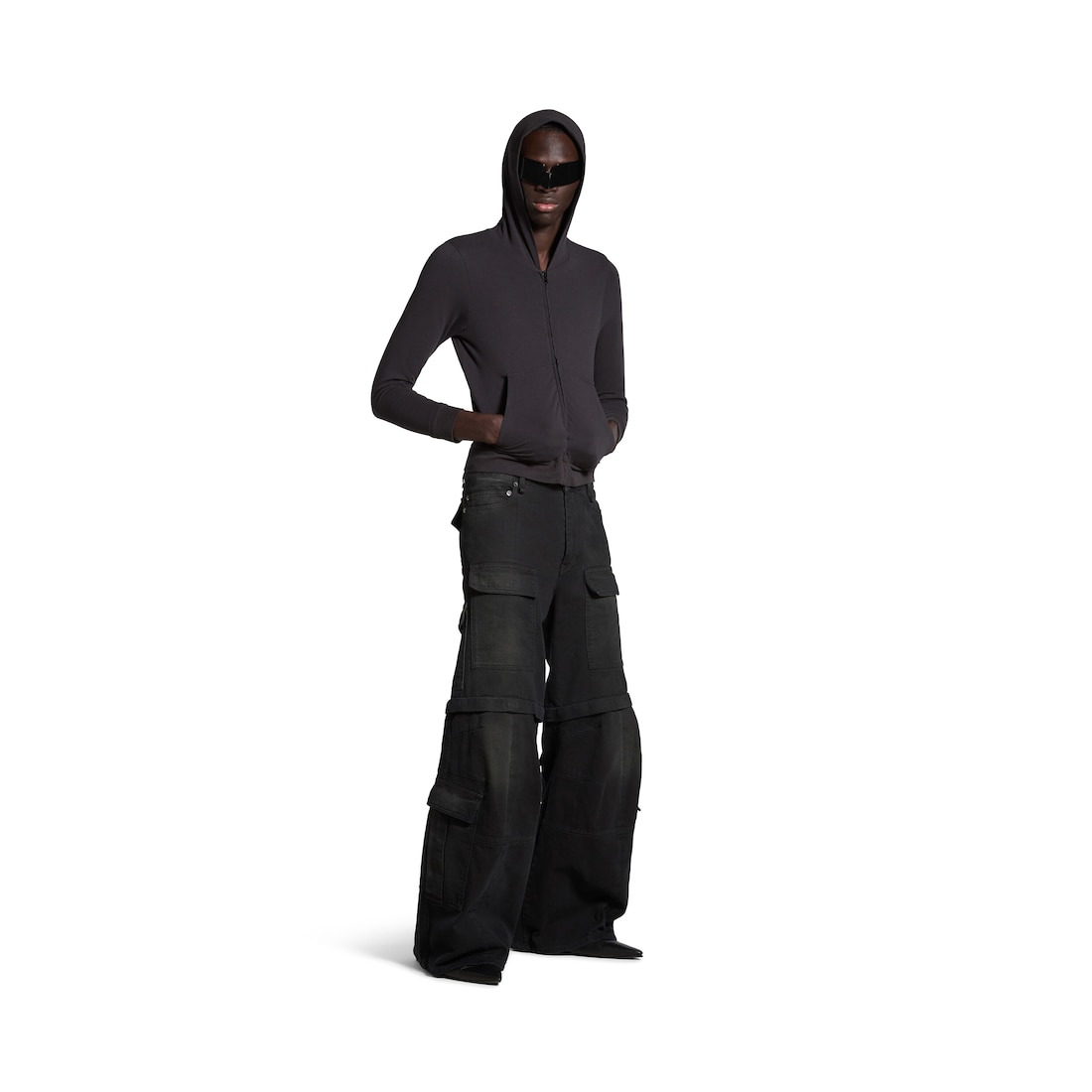 Flared Cargo Pants in Black - 3