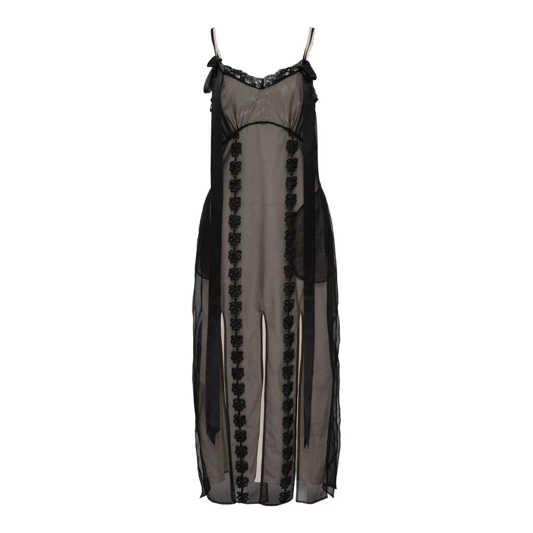 Layered Ribbon Daisy Chain Multi Slit Dress - 1