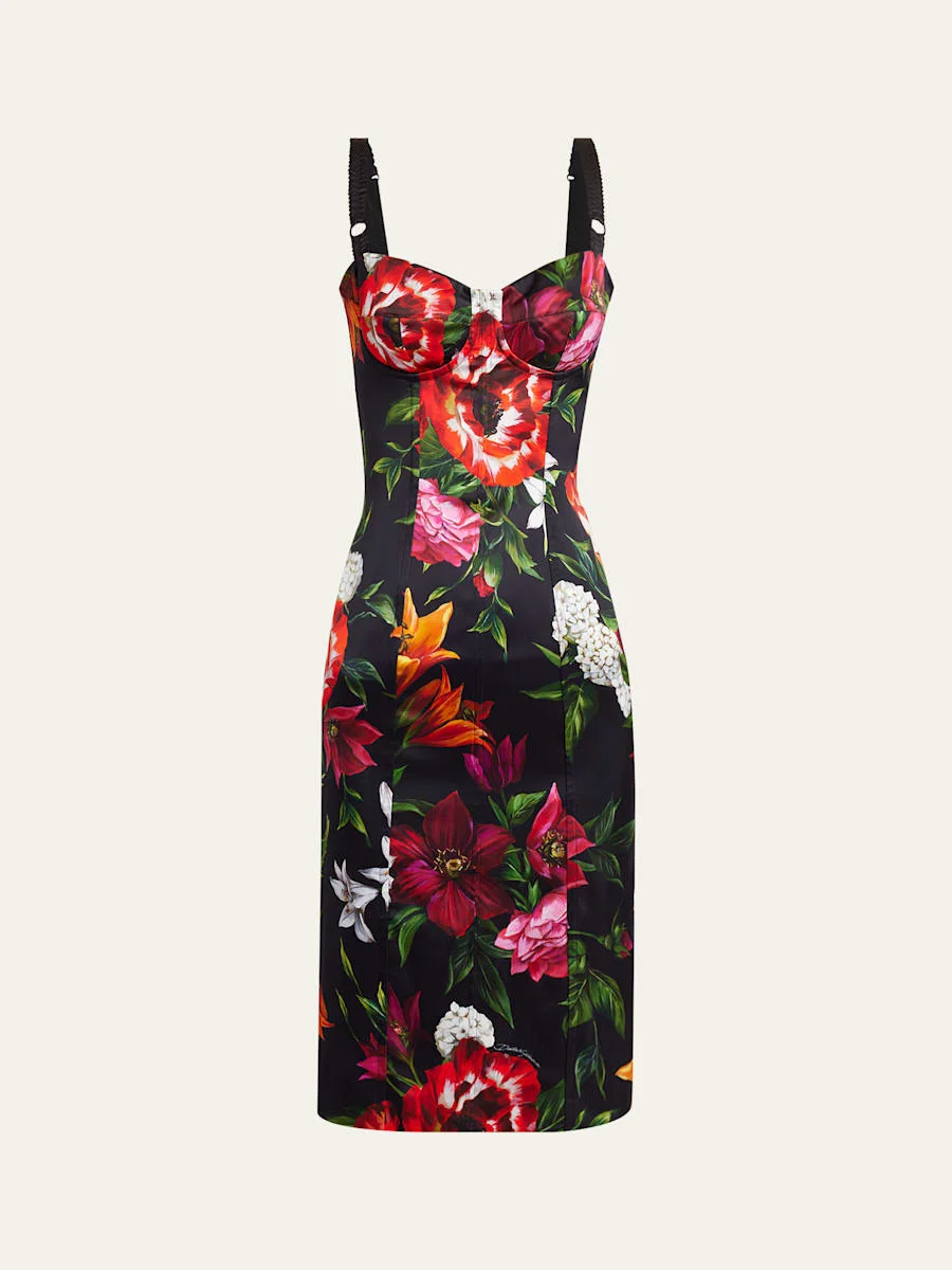 Anemone Floral Satin Bustier Dress - 1