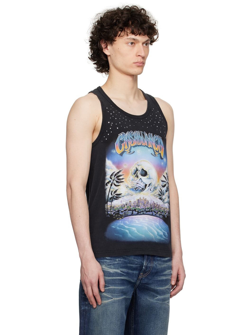 Black 'La Prémonition' Crystal Embellished Tank Top - 2