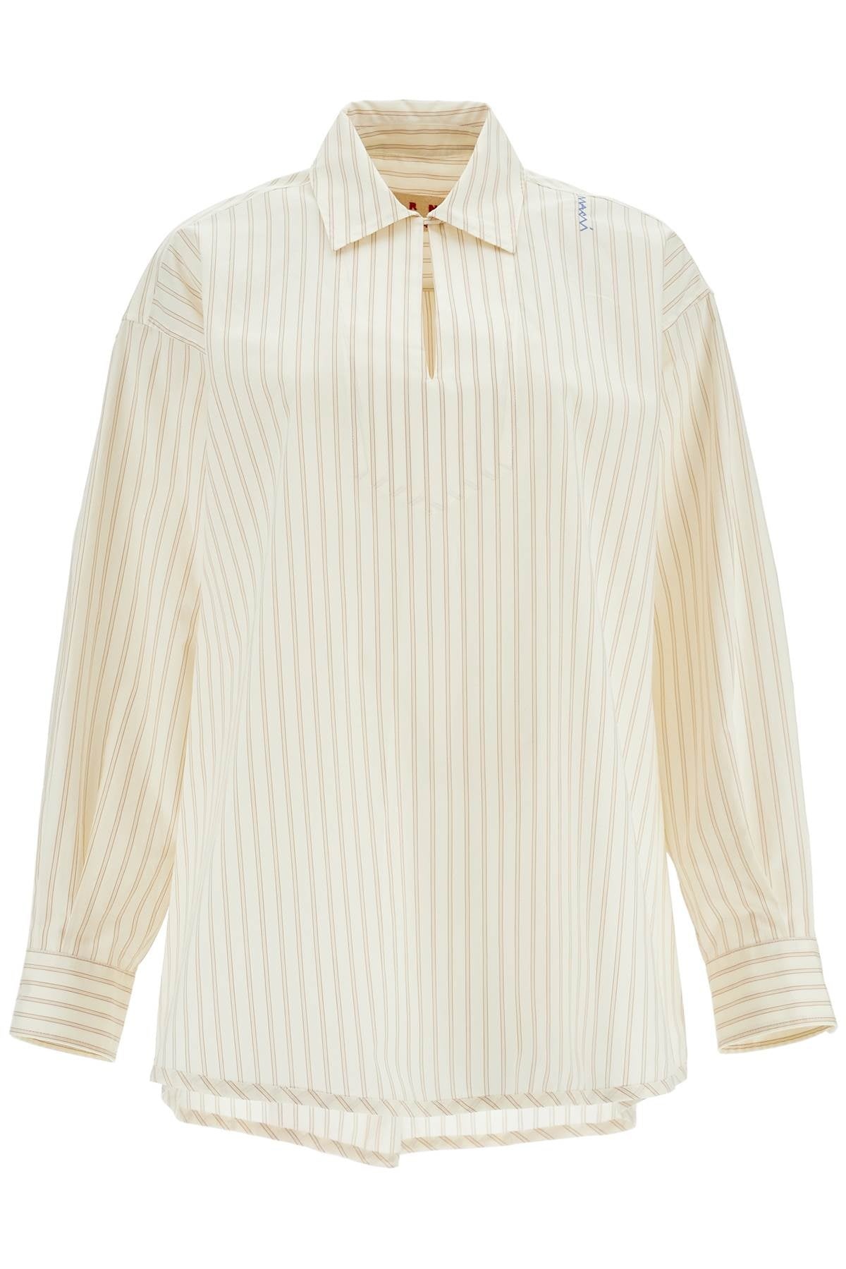 Marni Ivory Striped Cotton Top With Embroidered Logo Women - 1