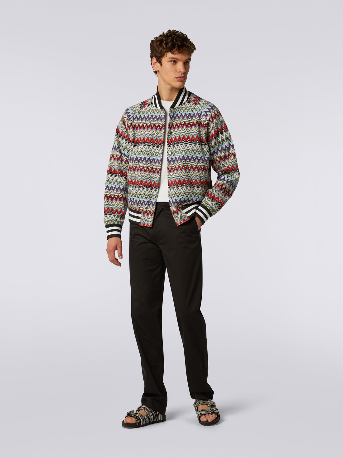 Cotton bomber jacket with multicoloured chevron pattern - 2