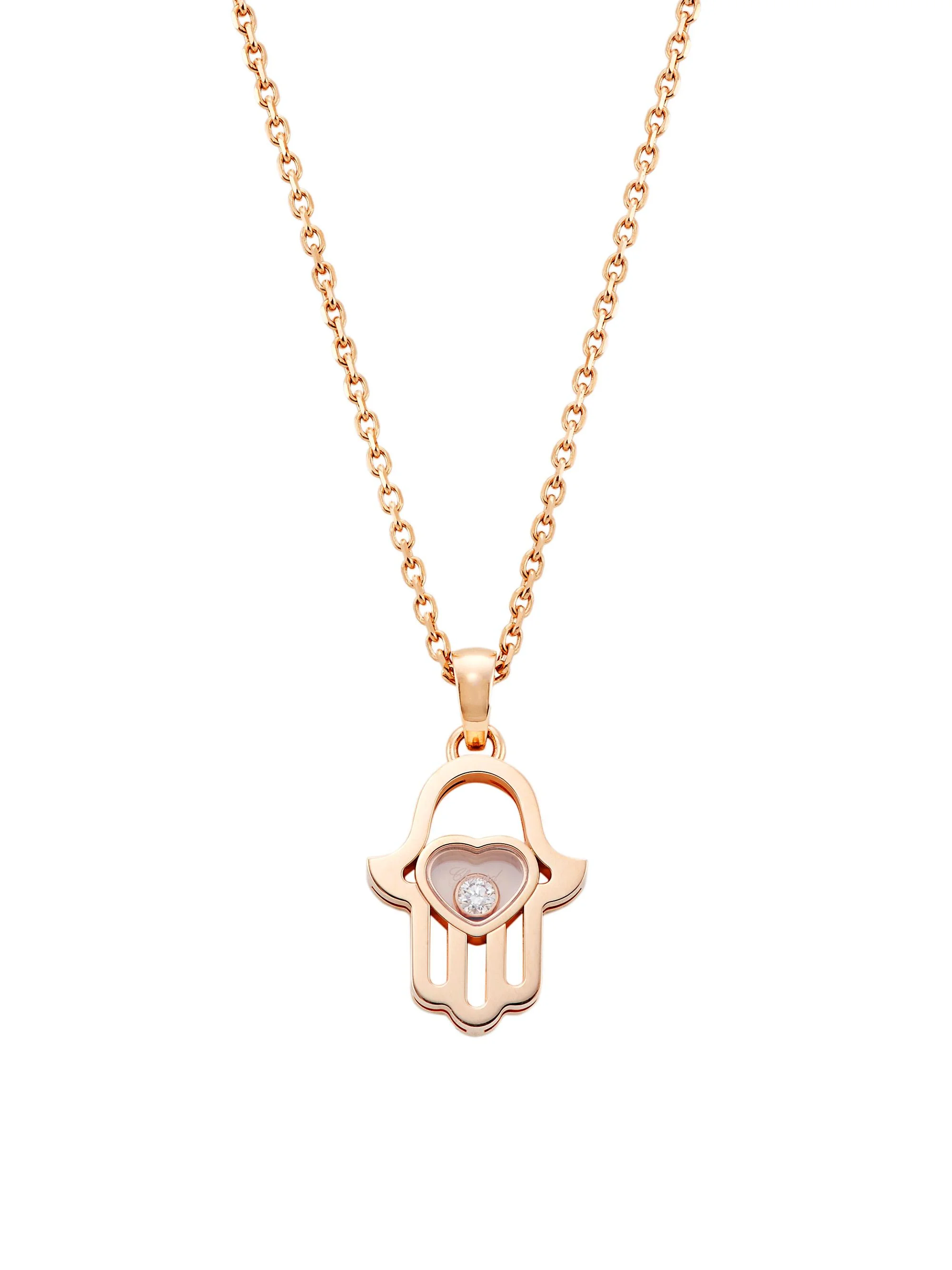 행복한 다이아몬드 18K 로즈 골드 다이아몬드 Hamsa 펜던트 목걸이 - 1