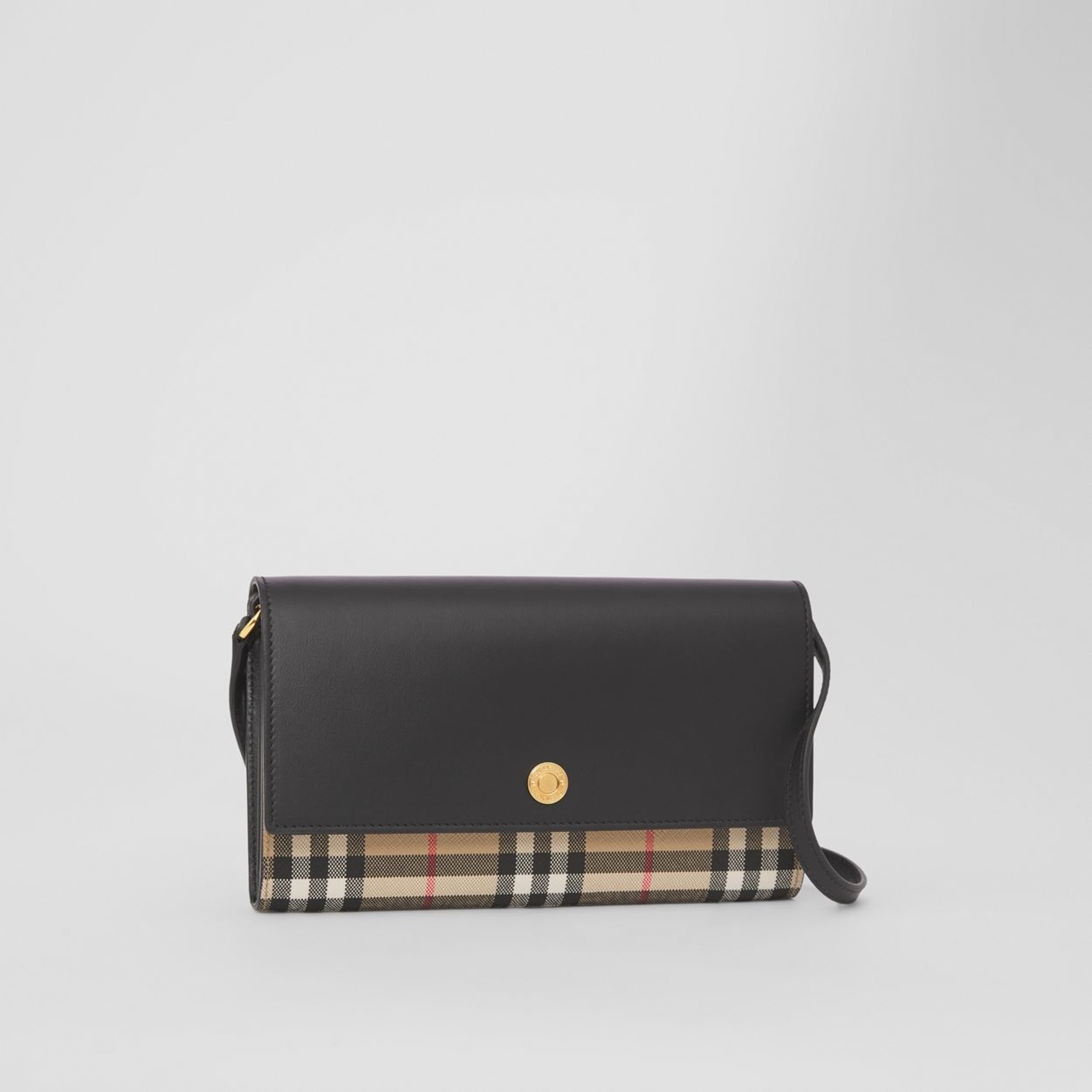 Check and Leather Wallet with Detachable Strap - 7