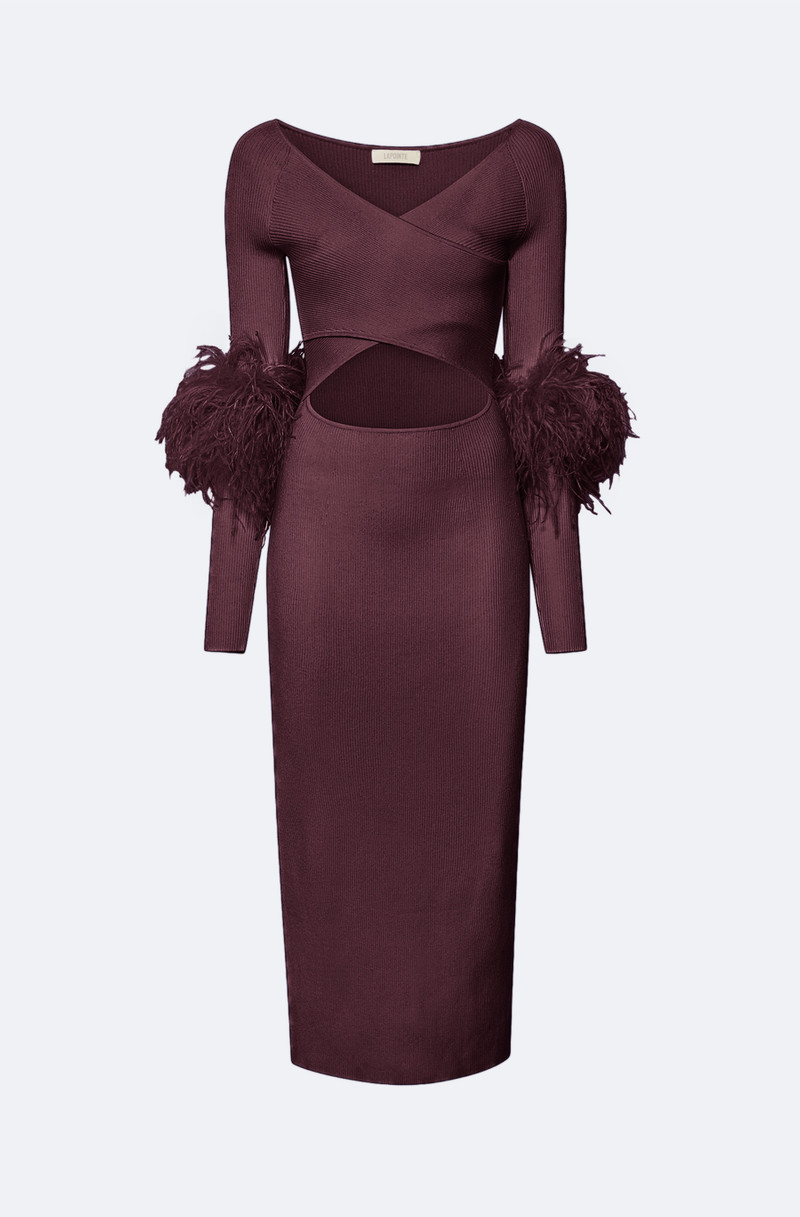 Matte Viscose Cross Front Dress With Feathers 1